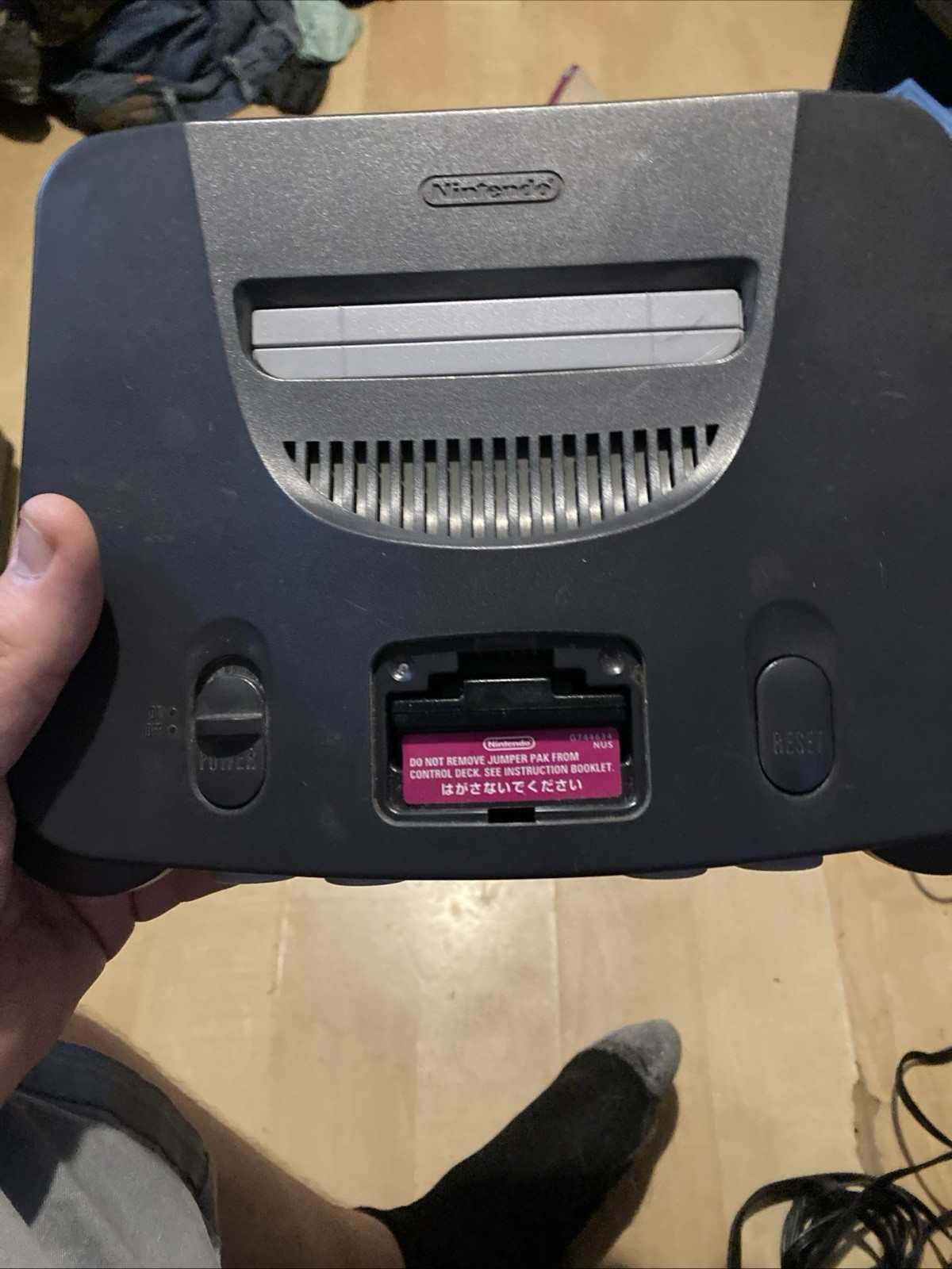 Nintendo 64 Black Console With 2 Purple Controllers And Power Cables