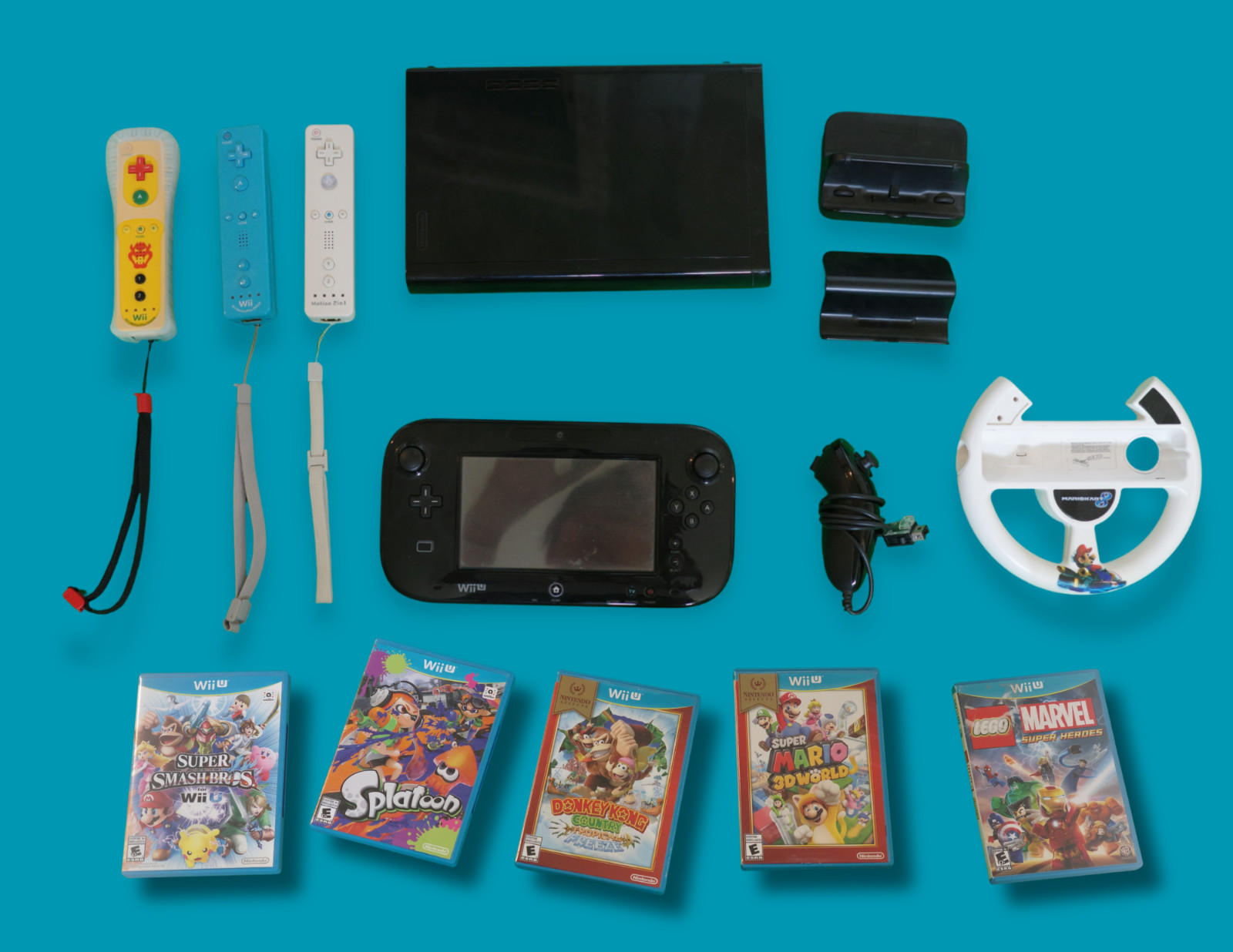 Wii U Console Black 32GB 6 Games (Includes Mario Kart 8) and Other Accessories!