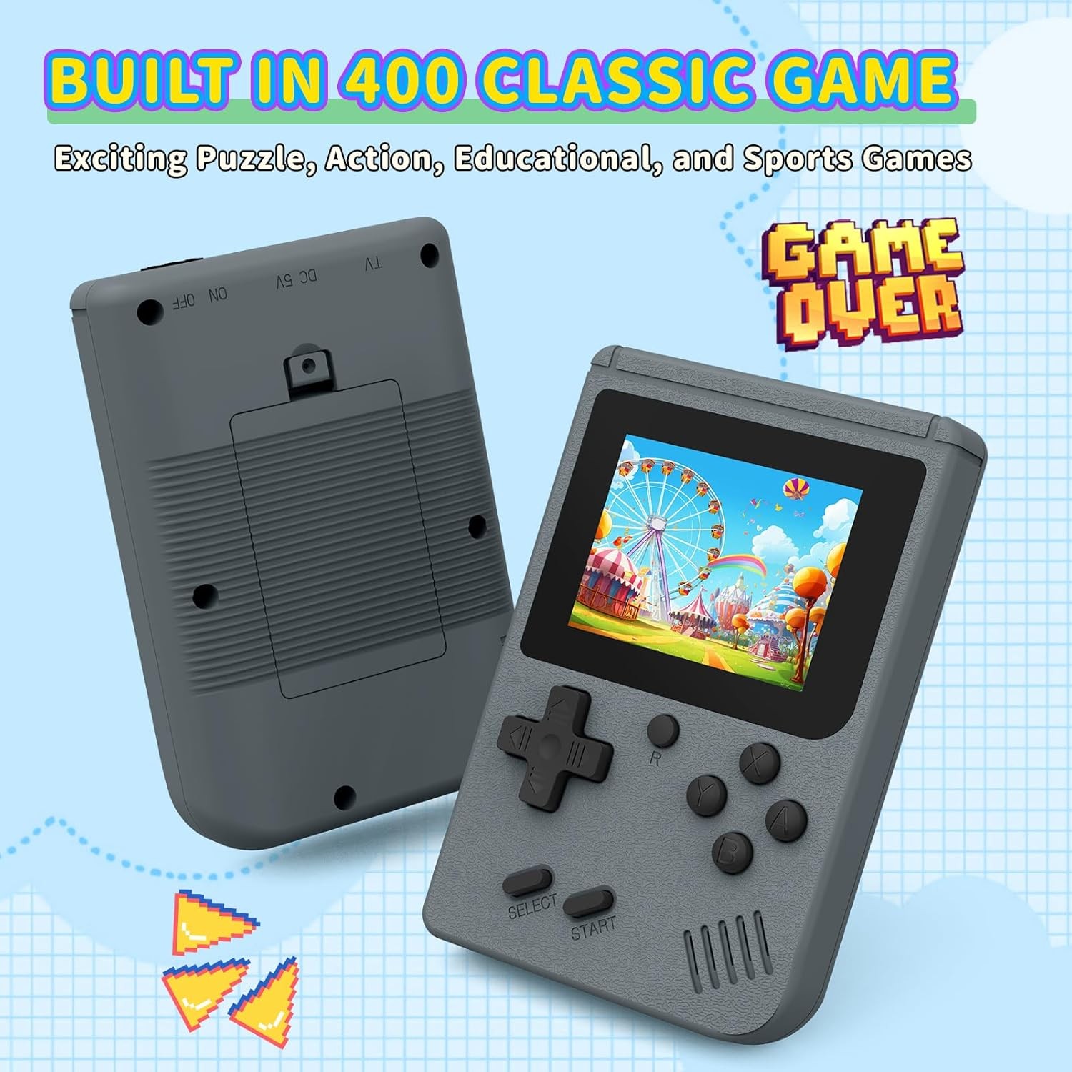 Retro Handheld Game Console with 400 Built In Games 3 Inch Portable Gray