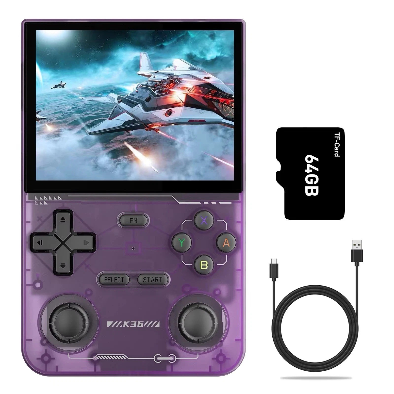 K36 Handheld Game Console 3.5” IPS 64GB Retro 16K Games 20 Plus Emulator, Purple