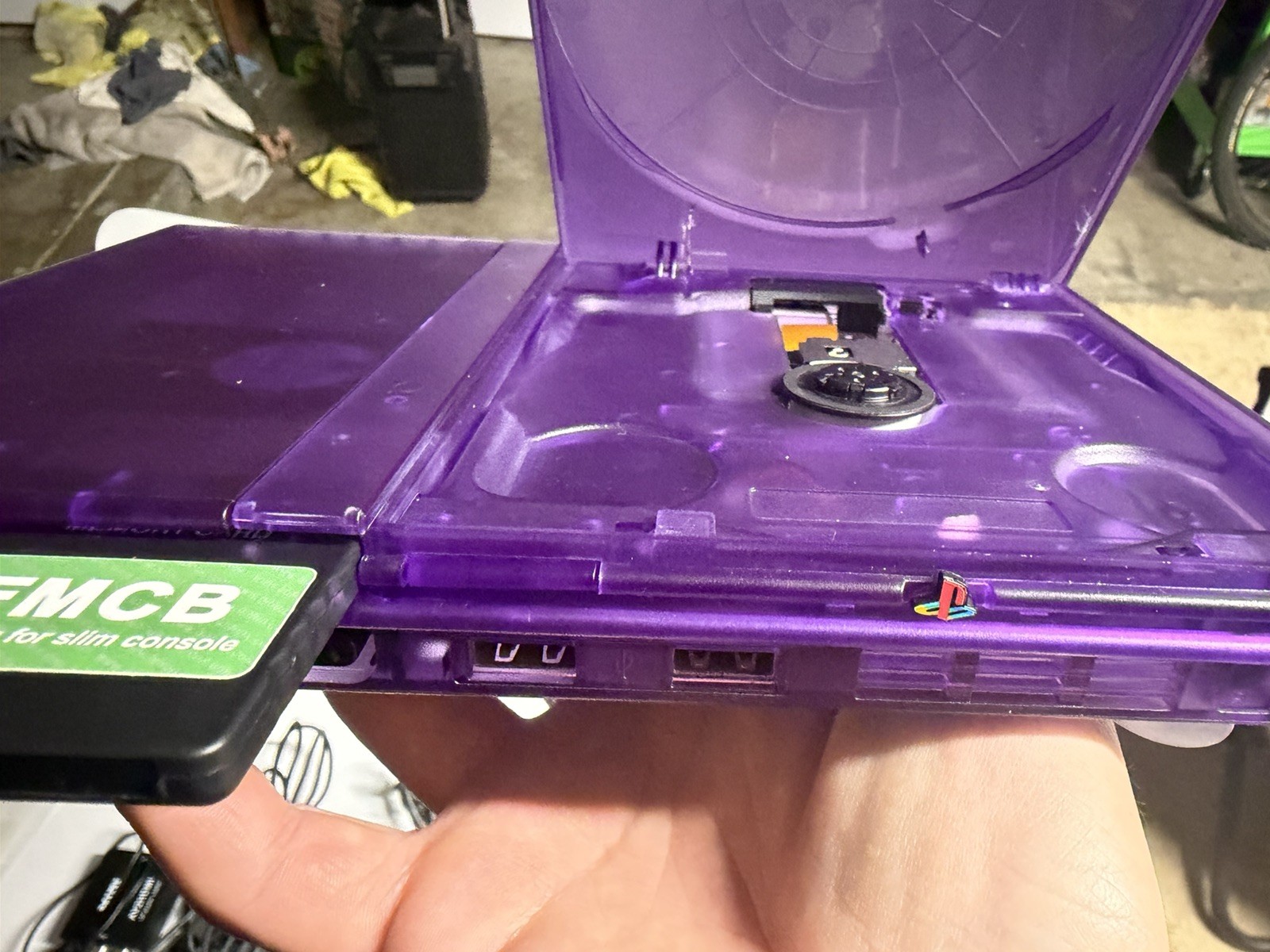 PS2 Slim Sony PlayStation Clear Transparent Purple Bundle Please See Pics