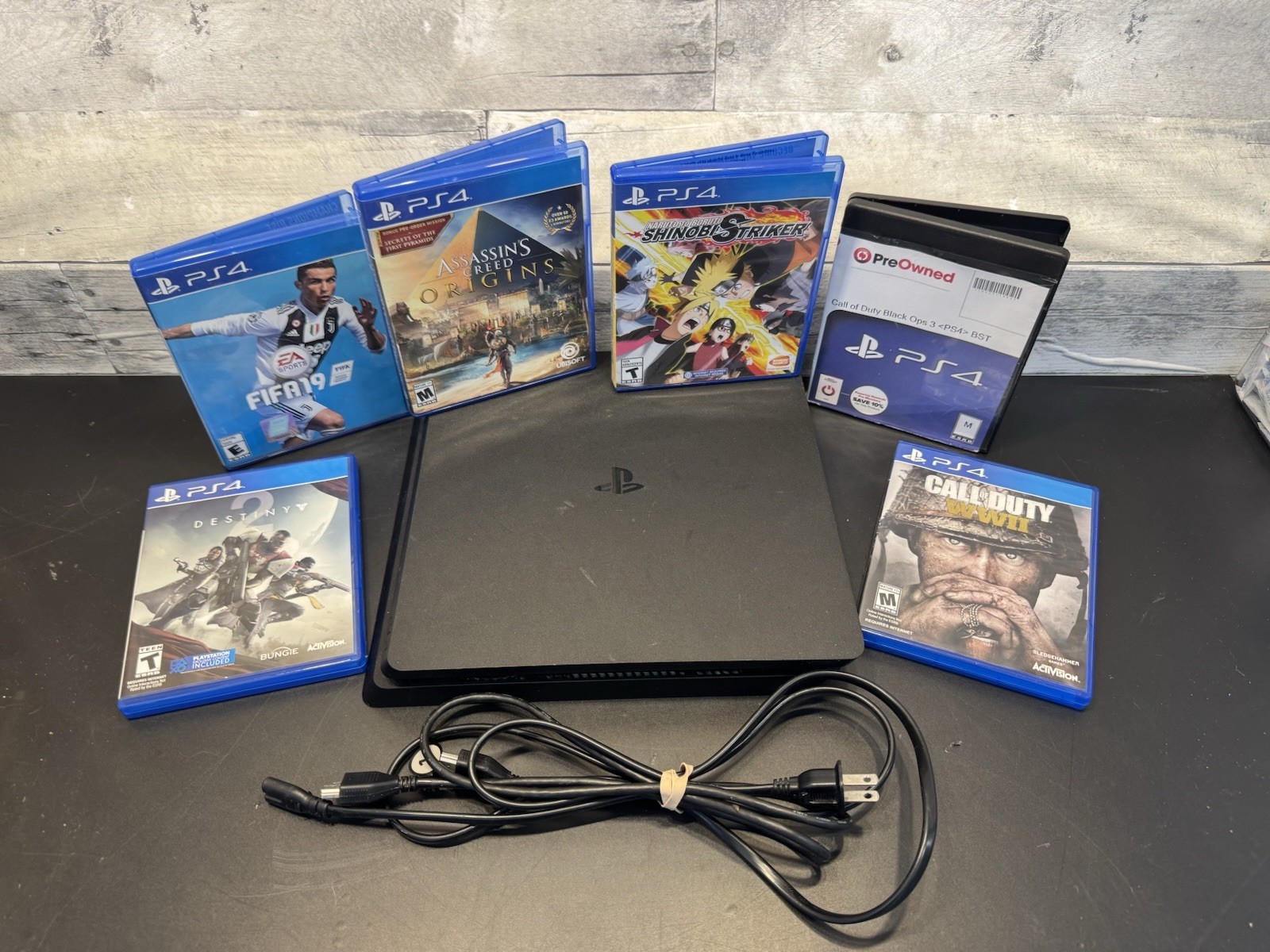 Sony PlayStation 4 Slim PS4 500GB Console Bundle w/ Cables & 6 Games WORKS!!