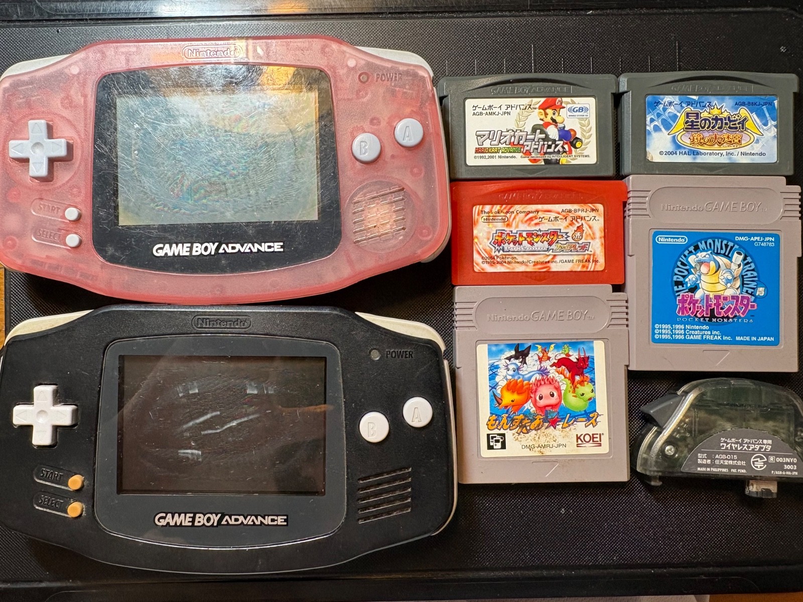Game Boy Advance Milky Pink & Black Pokemon Fire red Blue Mario cart Kirby