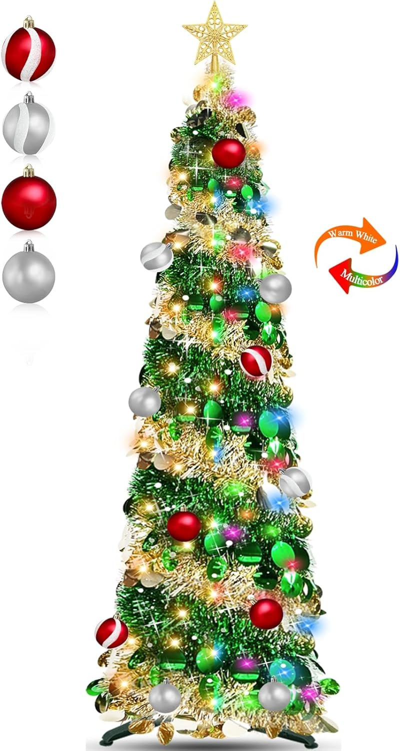 Dual Color Switch&Timer 5 Ft Gold Pop up Christmas Tree with 50 Warm White&Color