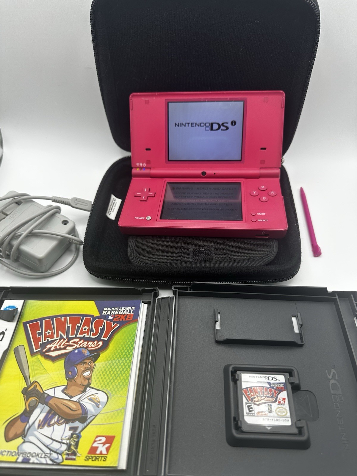 Nintendo DSi Pink Handheld System TESTED & WORKS With Pen, Charger, Case & Game