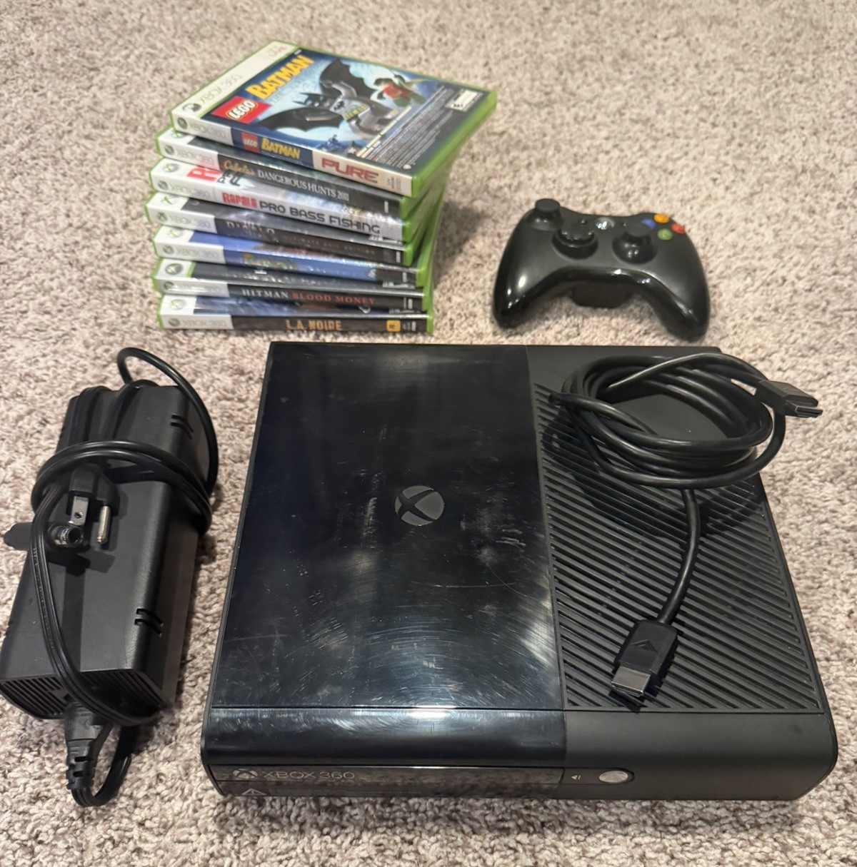 Microsoft Xbox 360 E 20 GB Console Bundle w/ 1 controller & cords and 8 games
