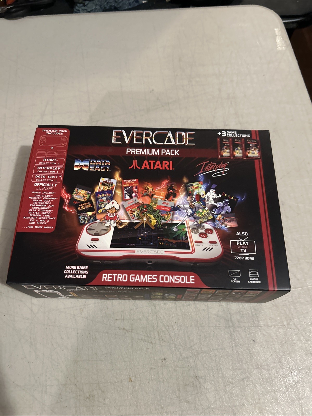 Handheld Evercade Premium Pack w/ Atari Interplay Data East Cartridges