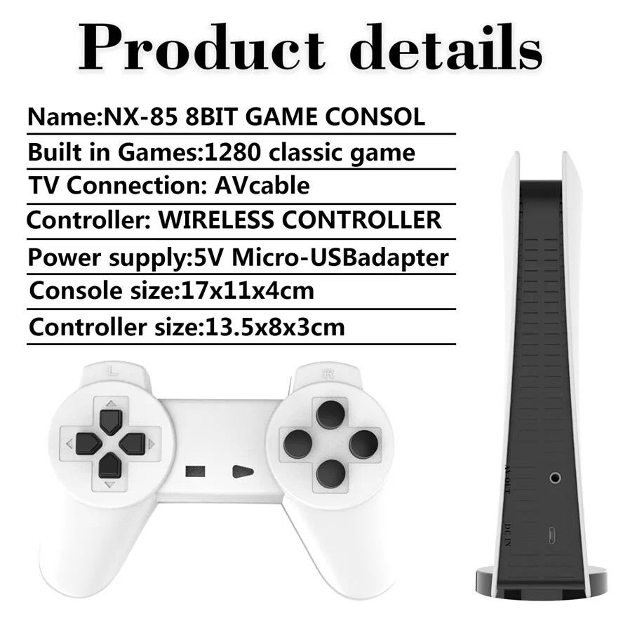 Retro game console, with 1,280 built-in games and dual game controllers