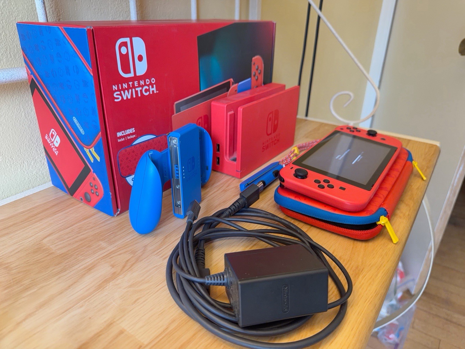 Nintendo Switch Mario Red & Blue Limited Edition Console 128 GB Mushroom SD Card
