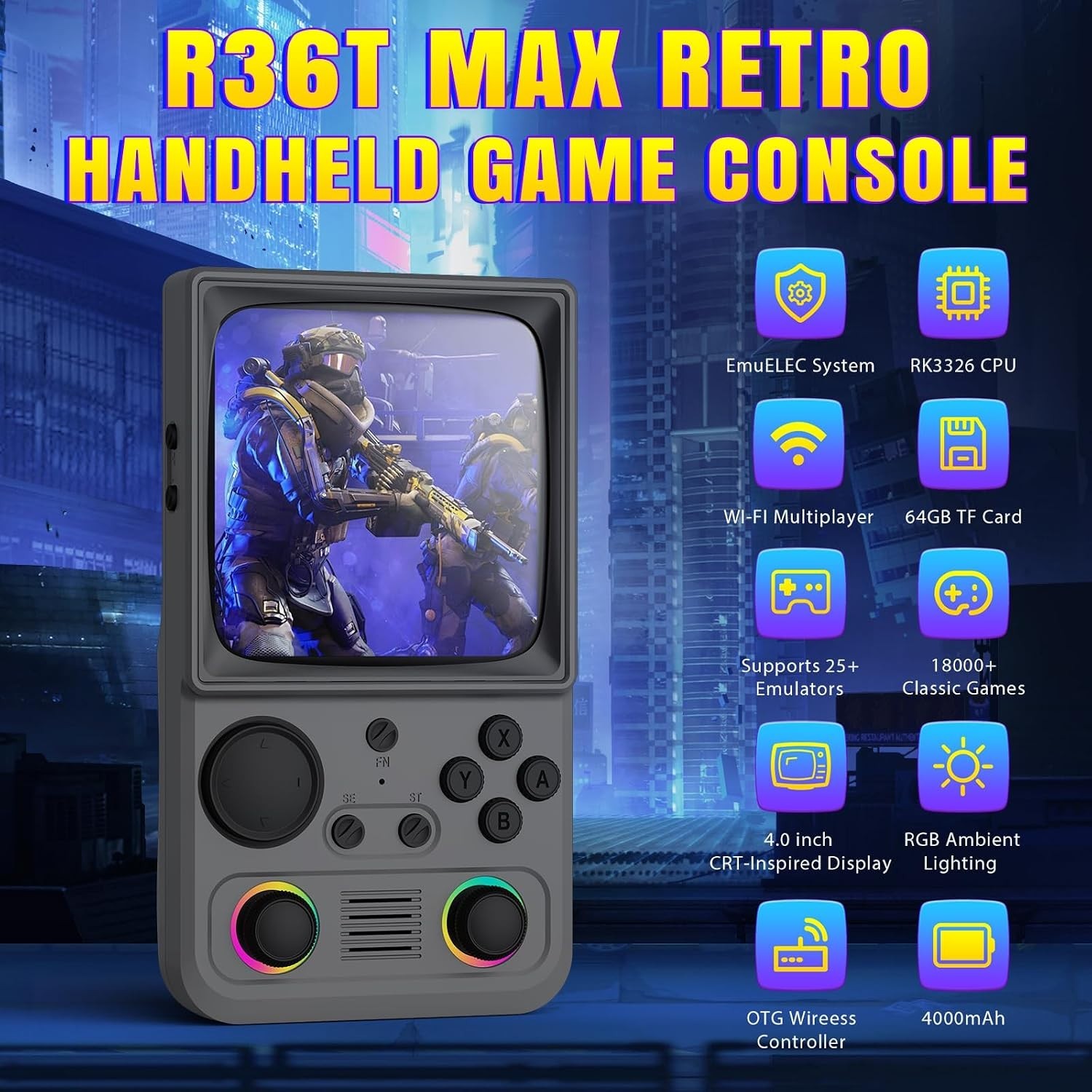 Explore Classics with R36TMAX: Handheld Console, 64GB Storage, 10-Hour Playtime