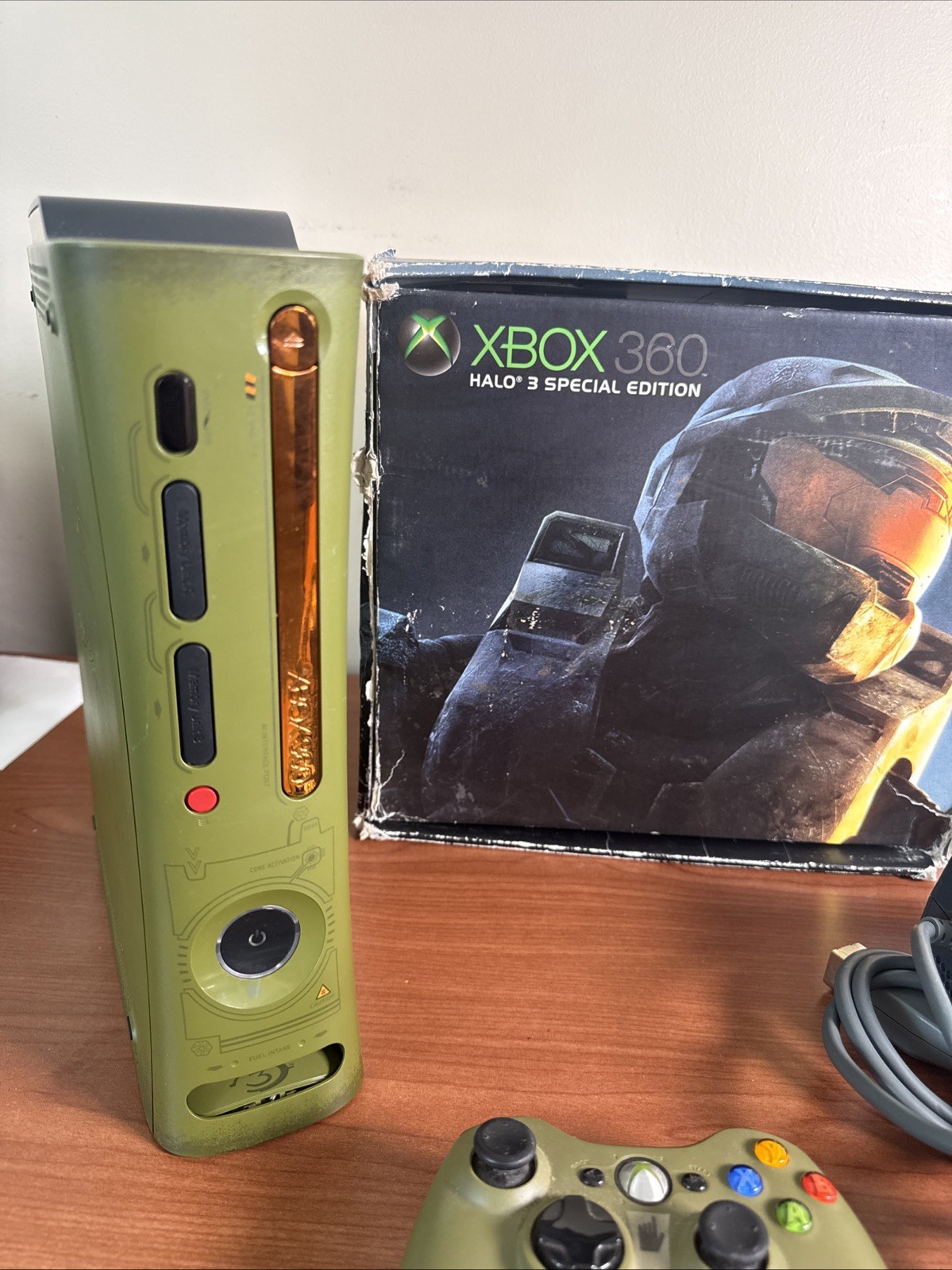Microsoft Xbox 360 Halo 3 Edition Console Green W Controller Complete In Box