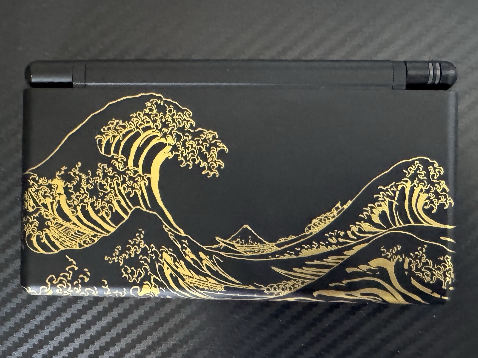 Nintendo DS Lite NDSL Black Gold Wave Handheld Console Game System & Charger