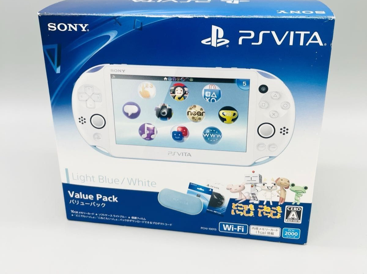 Excellent PS Vita Light Blue White PCH 2000 ZA14 Console Value Pack w/16GB