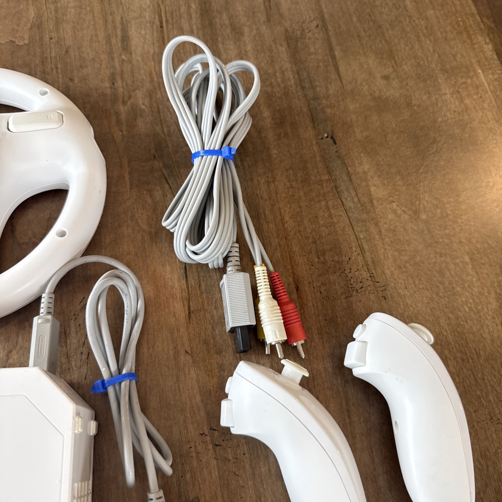 Nintendo Wii Console Bundle Original With 2 Nunchucks, cables, wheel Tested