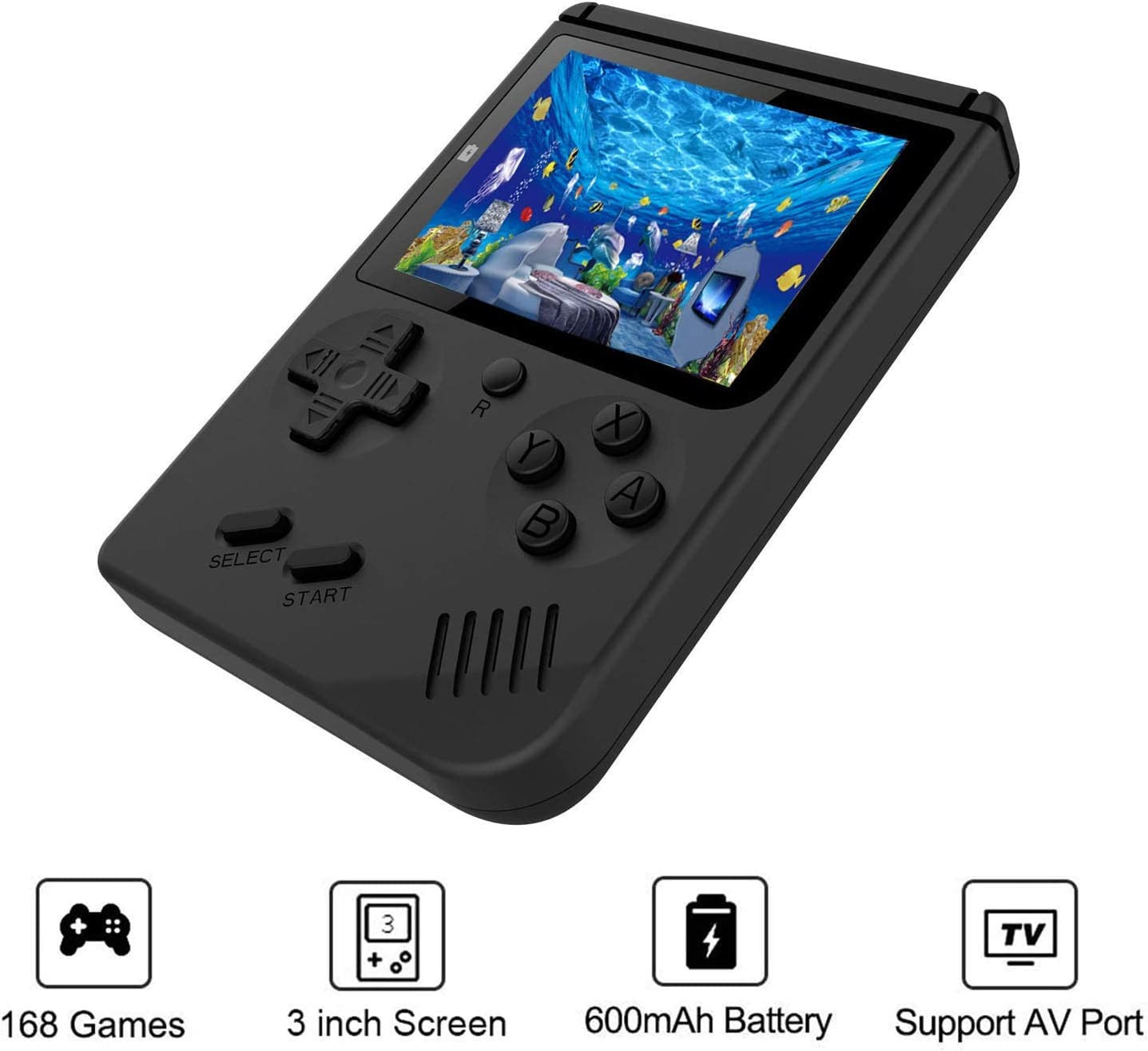 Retro Handheld Game Console 168 Classic 8Bit Games 3″ LCD Screen AV TV Out Black