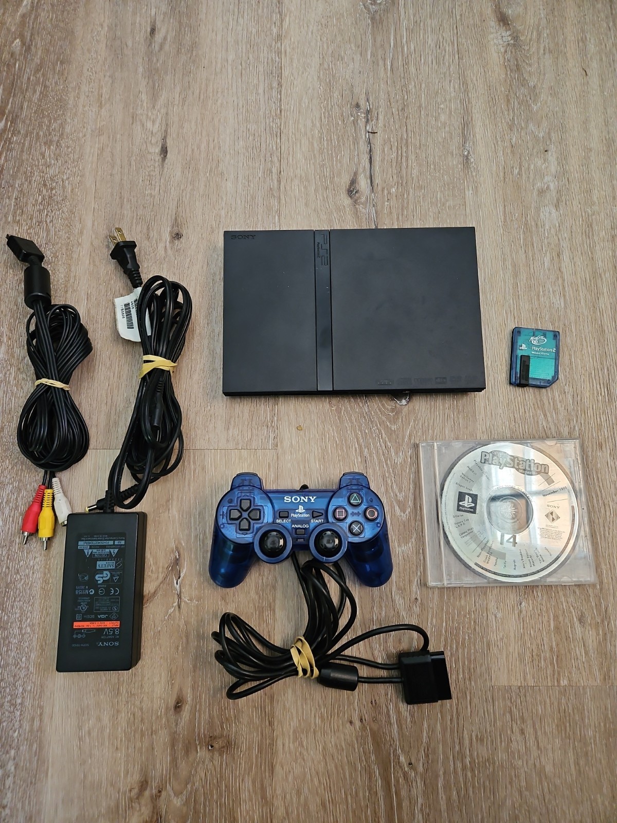 Sony PlayStation 2 Lot Slim Black Console, Controller, Cords, Memory Card Tested