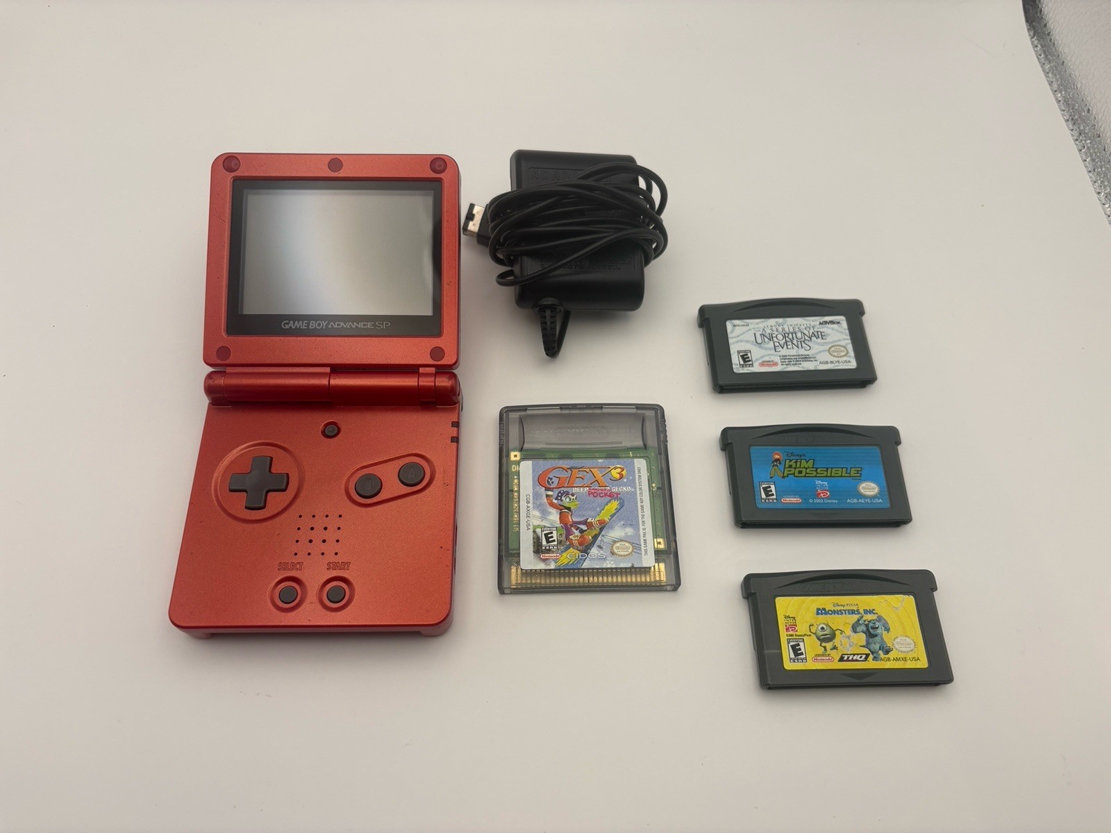 Nintendo Game Boy Advance SP Charger Included – Flame Red (Includes 4 Games!!)
