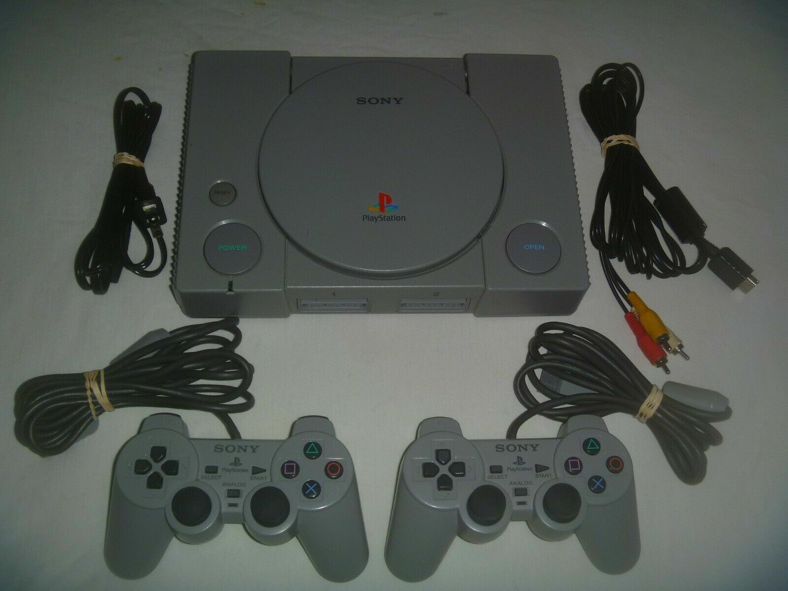 Original Sony Playstation 1 PS1 System Console Gray + 2 Dual Shock Controllers