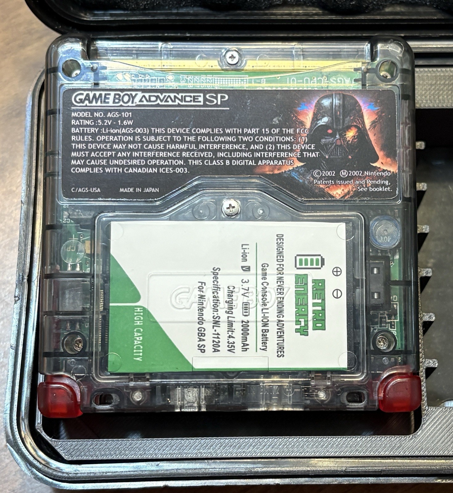 GameBoy Advance SP Custom Darth Vader, IPS Screen, USB-C, LED Lights, Cust Case