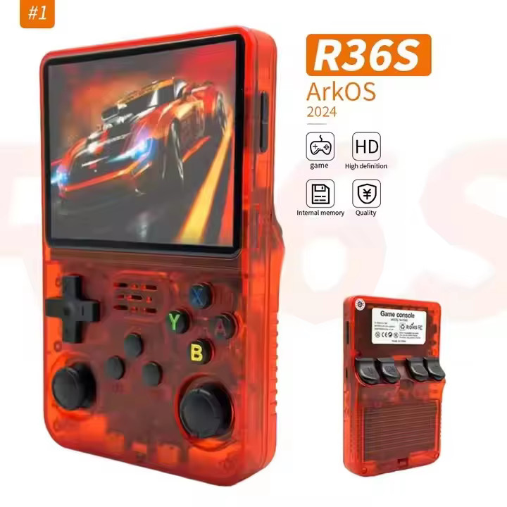 RED R36S Retro Handheld Video Game Console Linux System 3.5 Inch IPS Screen