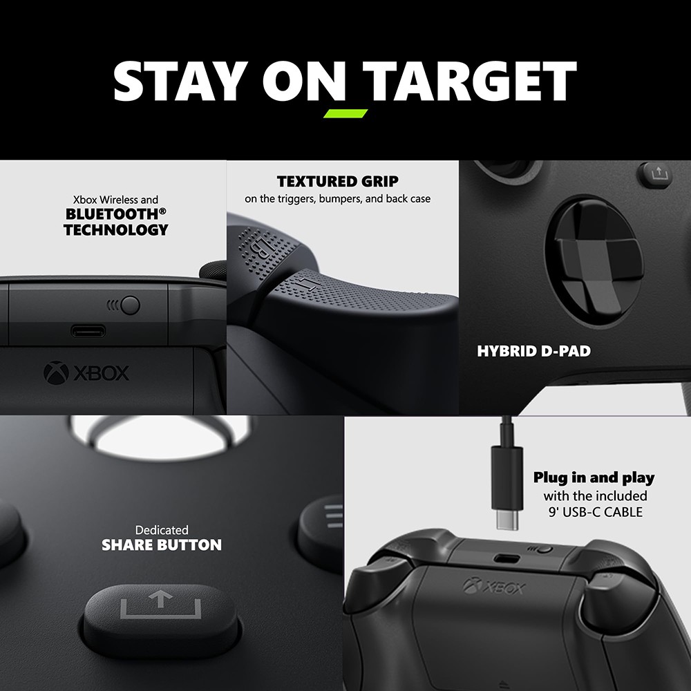 Microsoft Xbox Wireless Gaming Controller (2025) with USB-C Cable, Carbon Black