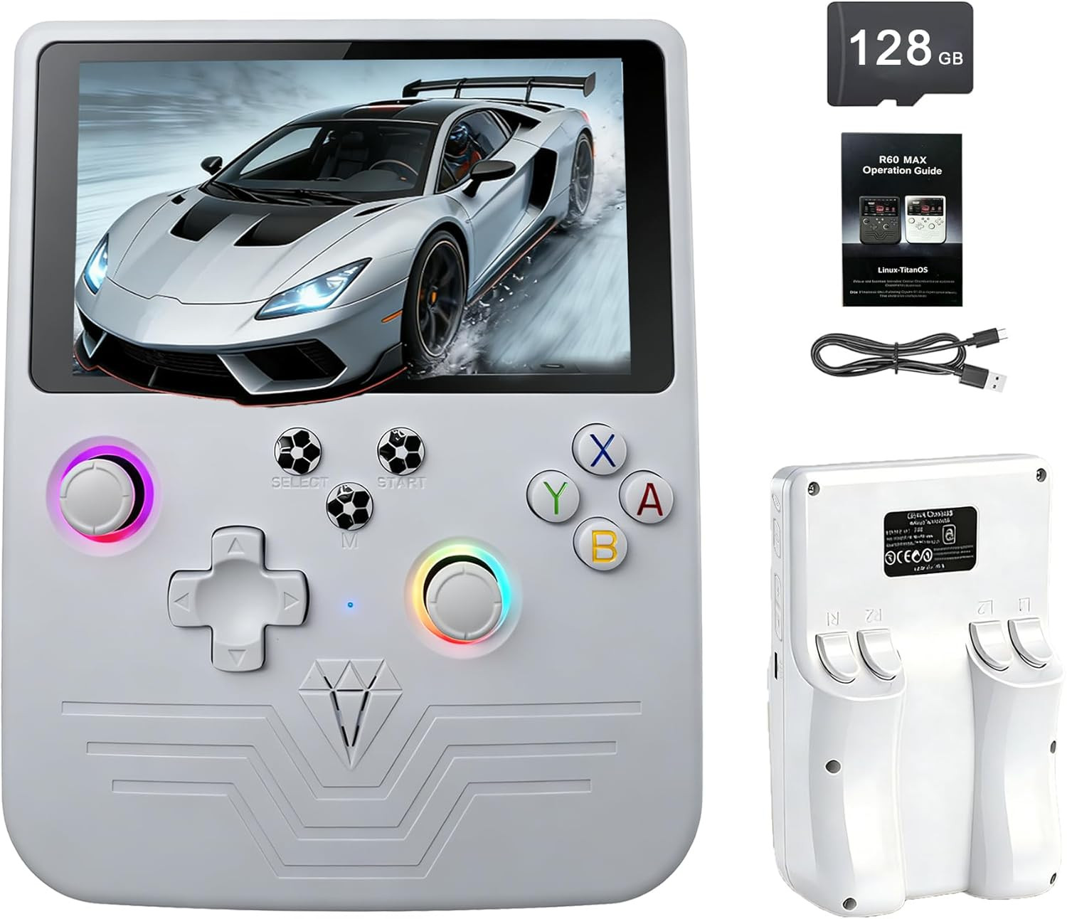 R60MAX Handheld Game Console, 5.5″ IPS Screen, 40000 Games, 128GB TF Card