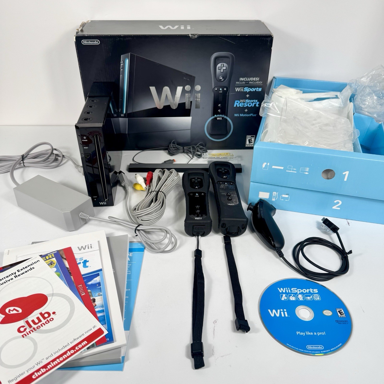 Nintendo Wii Black RVL-001 Console CIB Tested OEM Complete Wii Sports MotionPlus