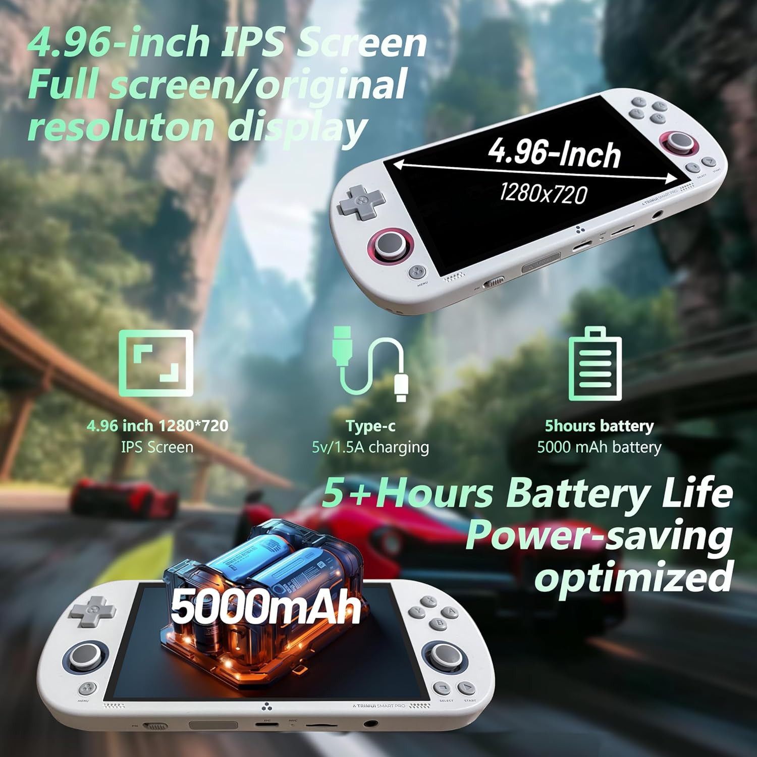 Smart Pro Handheld Game Console, Retro Hand Held Video Gaming Consoles with 64G/