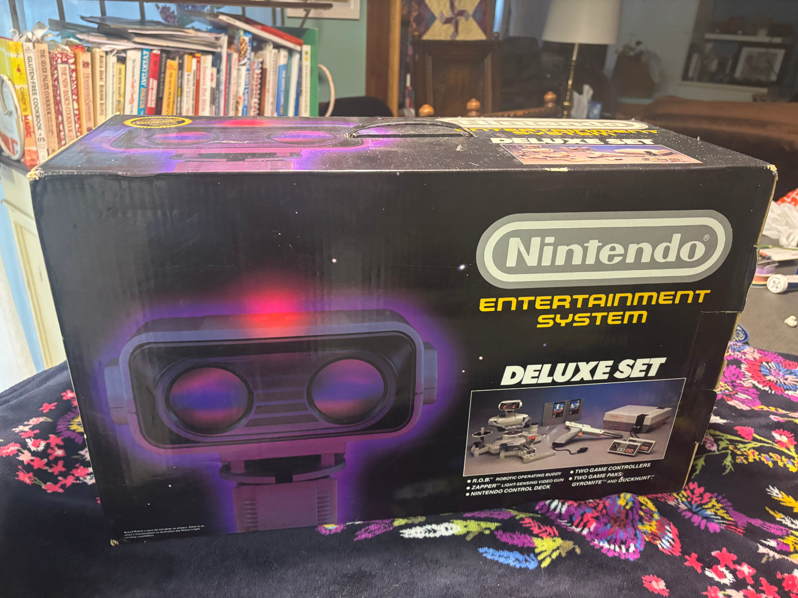 NES Deluxe Set In Box. No games, replacement battery cover on ROB