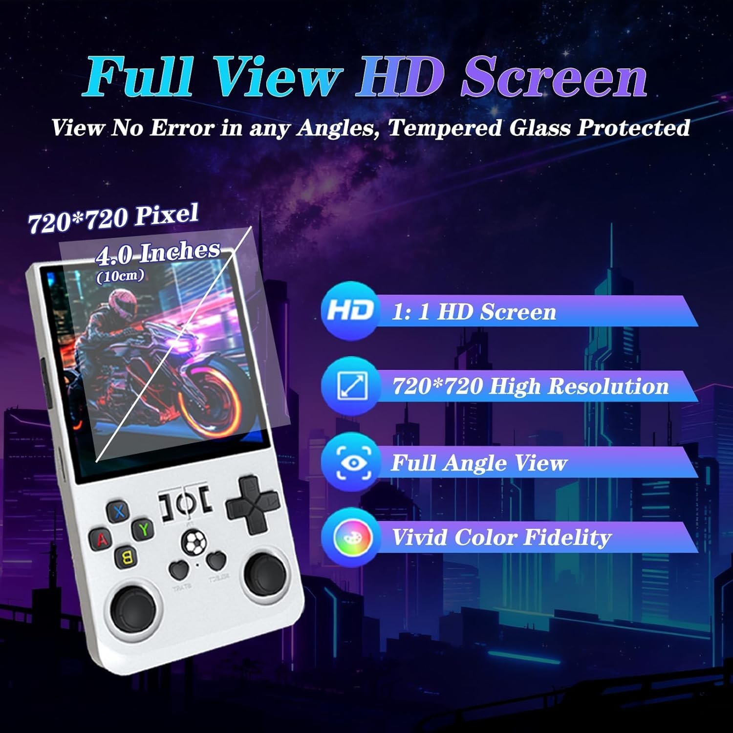 R36MAX Retro Handheld Game Console – 4000mAh, 64GB, 4″ Screen, White