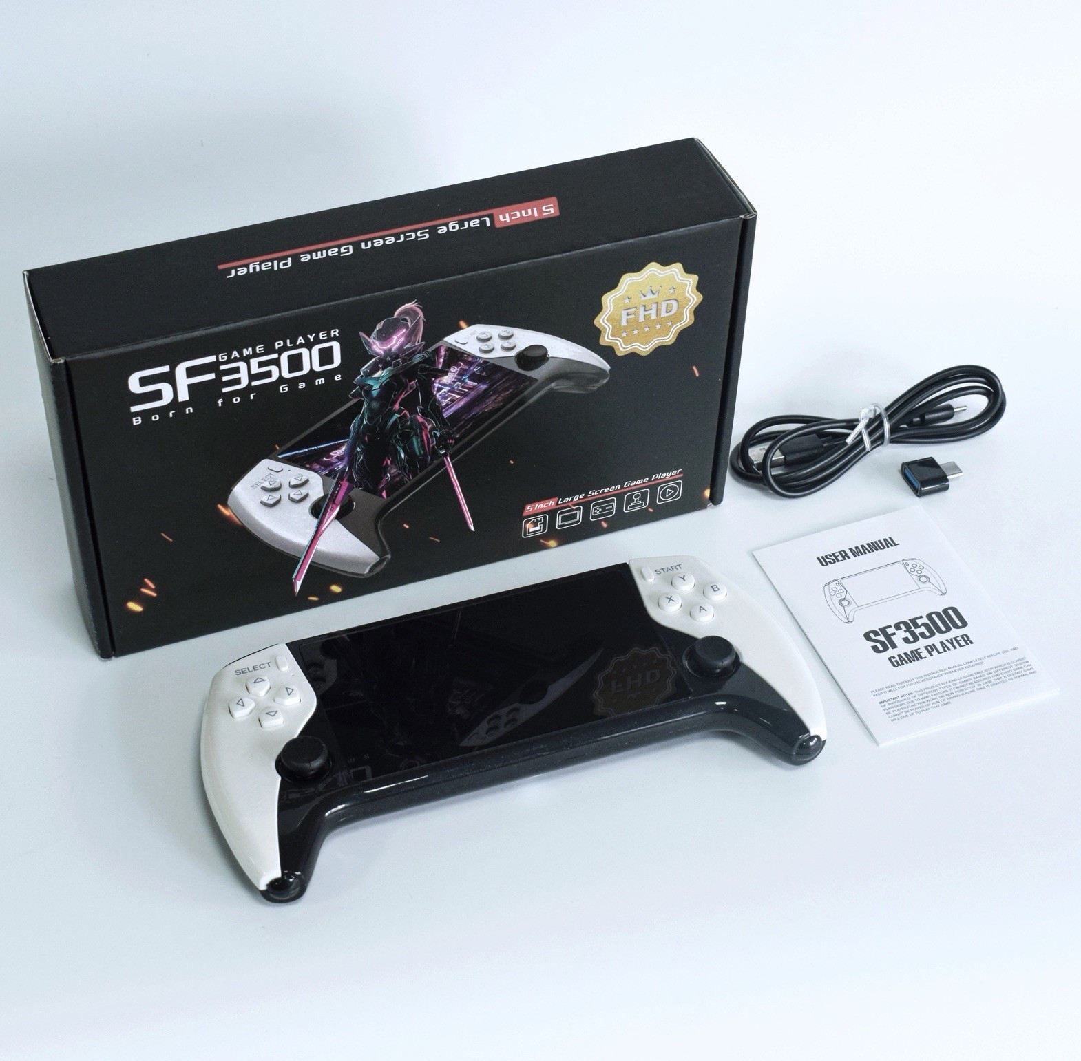 SF3500 Handheld Game Console 5″ IPS Screen HDMI TV Output White/Black