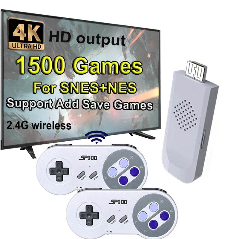 SF900 Retro Game Console HD Video Game Stick with 1500 Games for SNES Wireless C