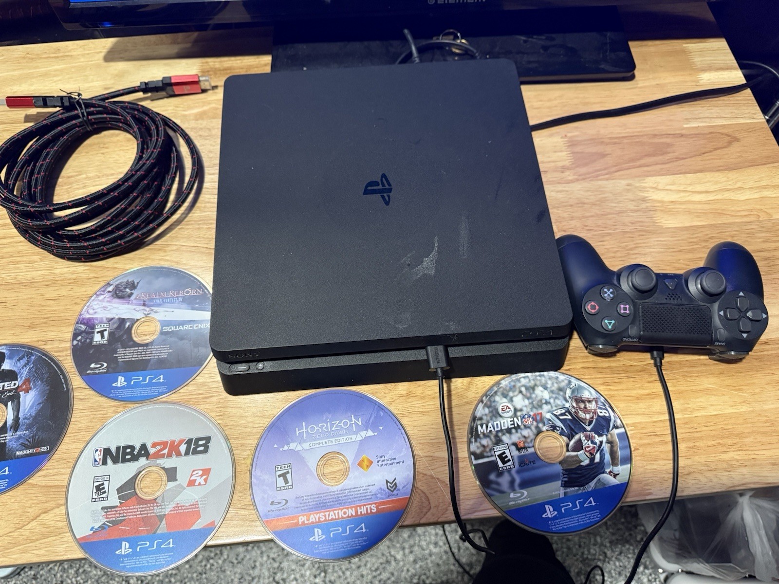 Sony PlayStation 4 Slim 500GB Black Home Console Not Orig Controller & 5 Games
