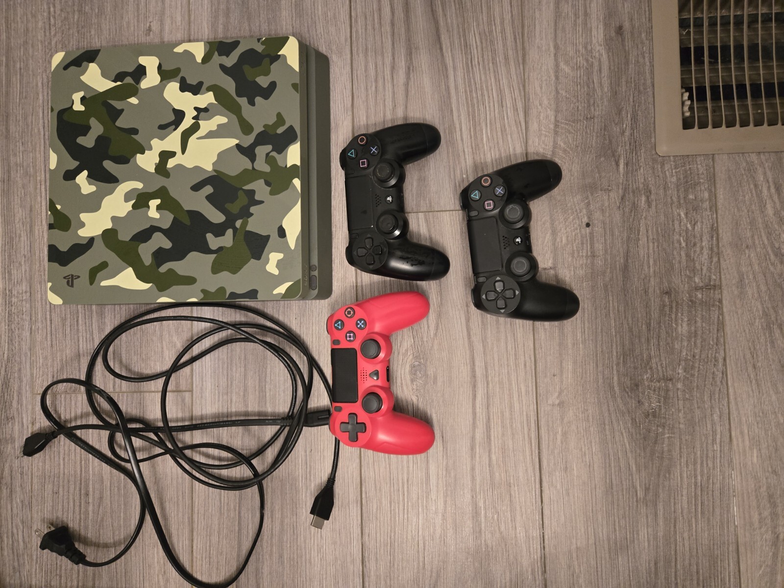 Army Green Edition Ps4 With Three Controllers Two Black Controllers And One Red