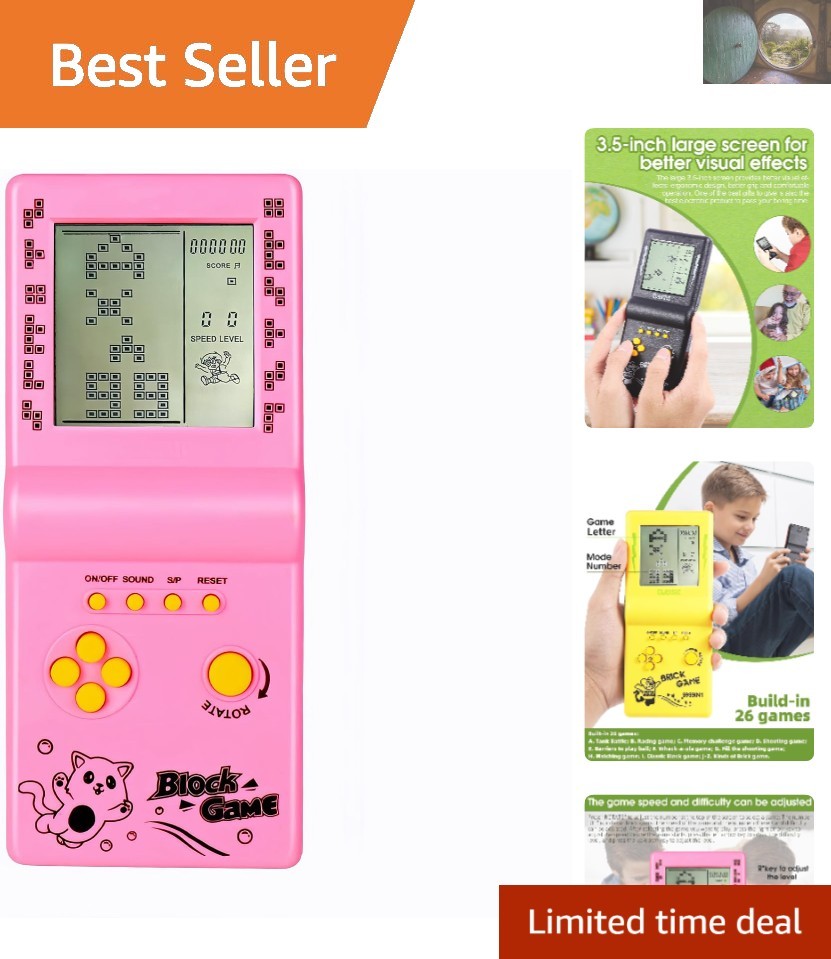 Classic 26 Game Handheld Console – Stylish Pink Design with LCD Screen