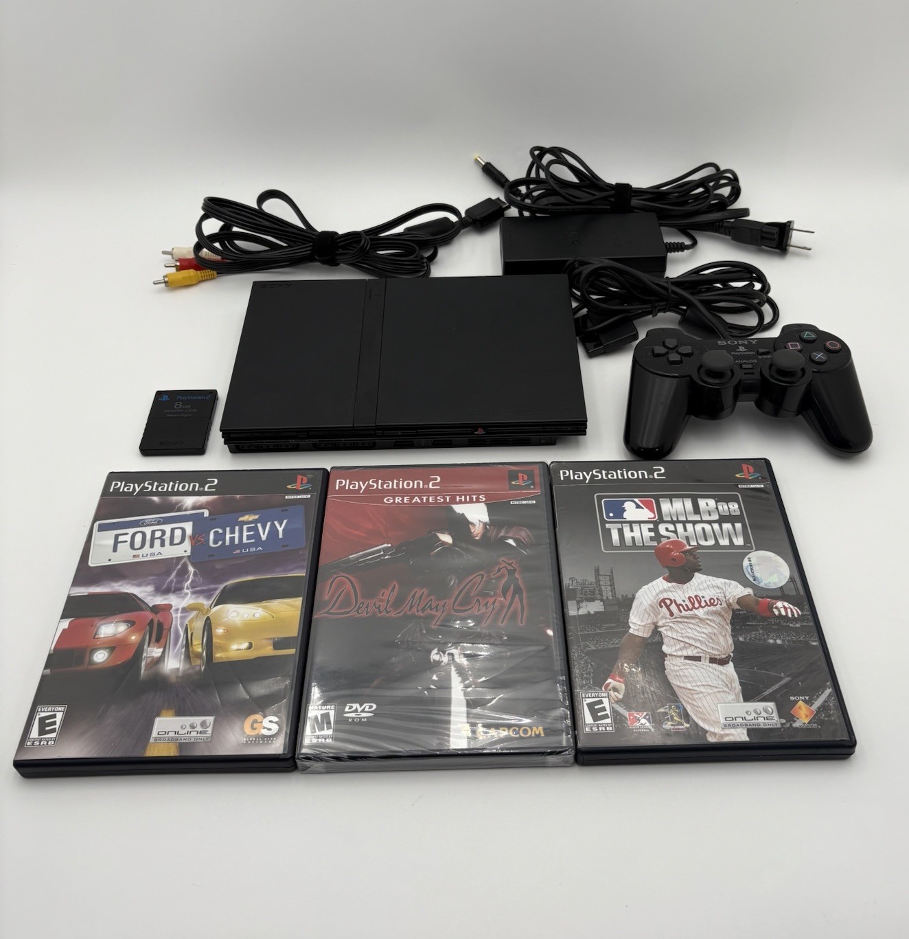 Sony PlayStation 2 Slim Console TESTED 3 Games Controller Cables Memory Card PS2