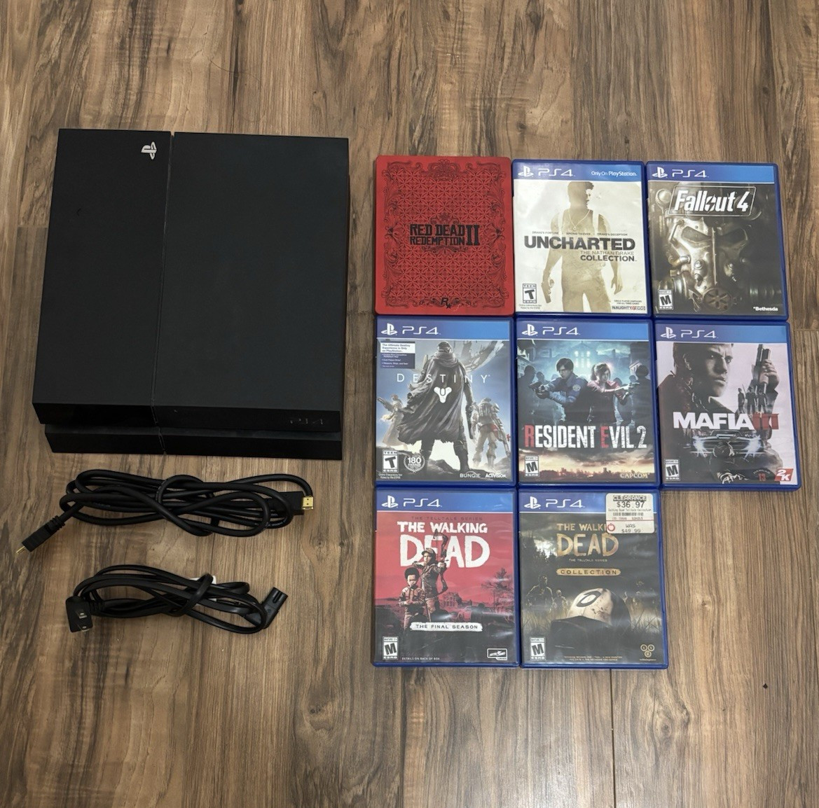 Sony PlayStation 4 Black Console Wi-Fi HDMI Cables + Games Bundle