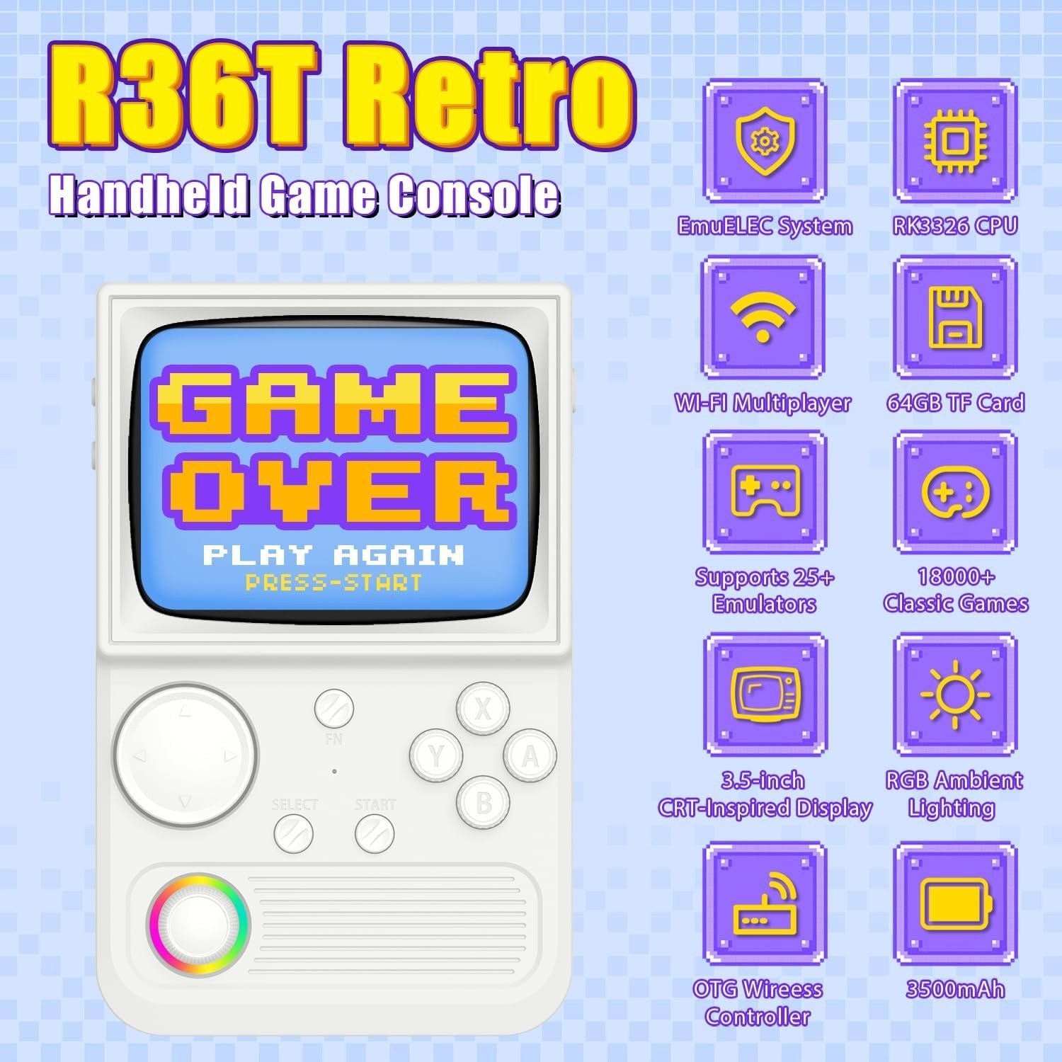Handheld Gaming Console: 3500mAh Battery, Custom RGB Lighting, WiFi Connectivity
