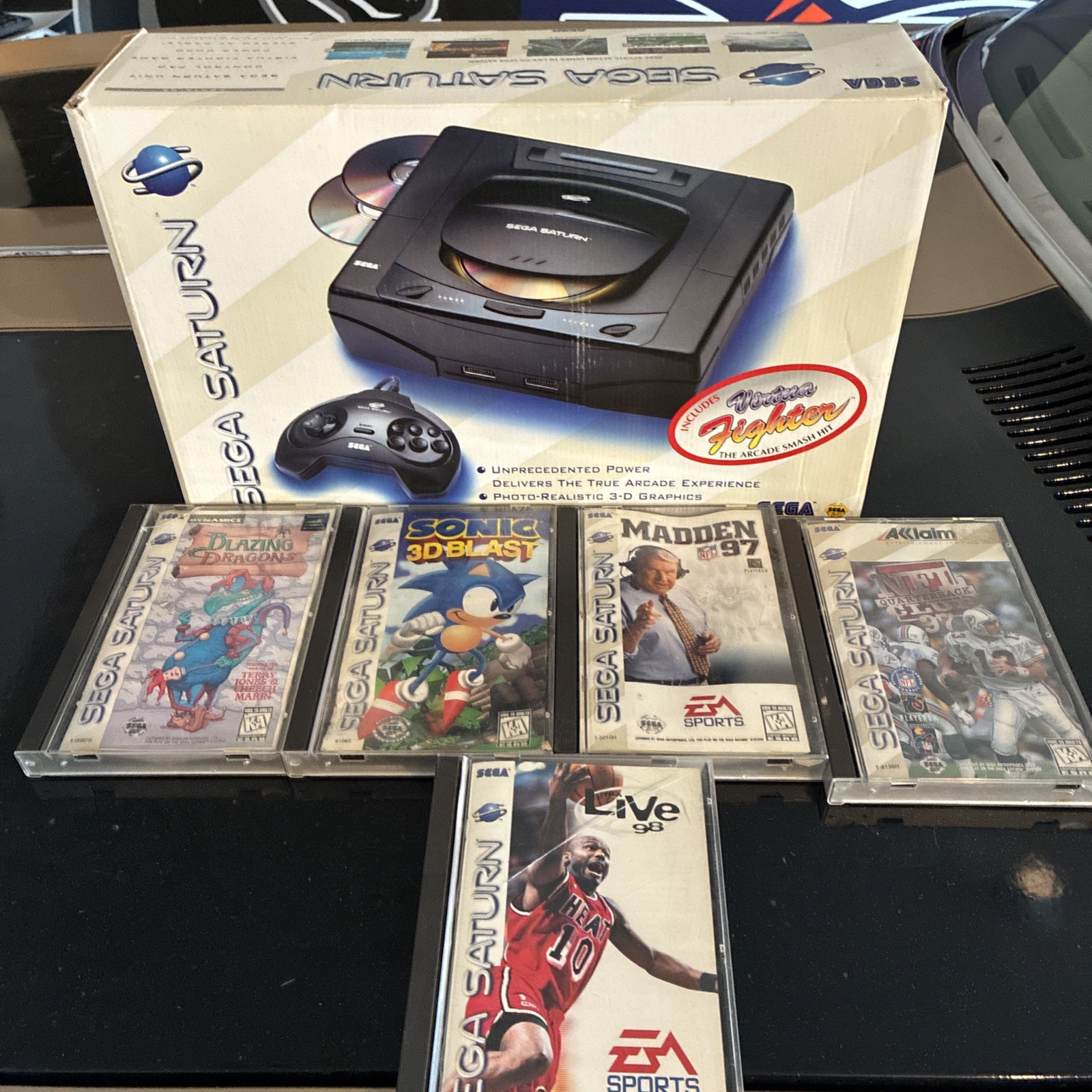 Sega Saturn – System Console Complete – Boxed 1 Controller + Cords and 5 games
