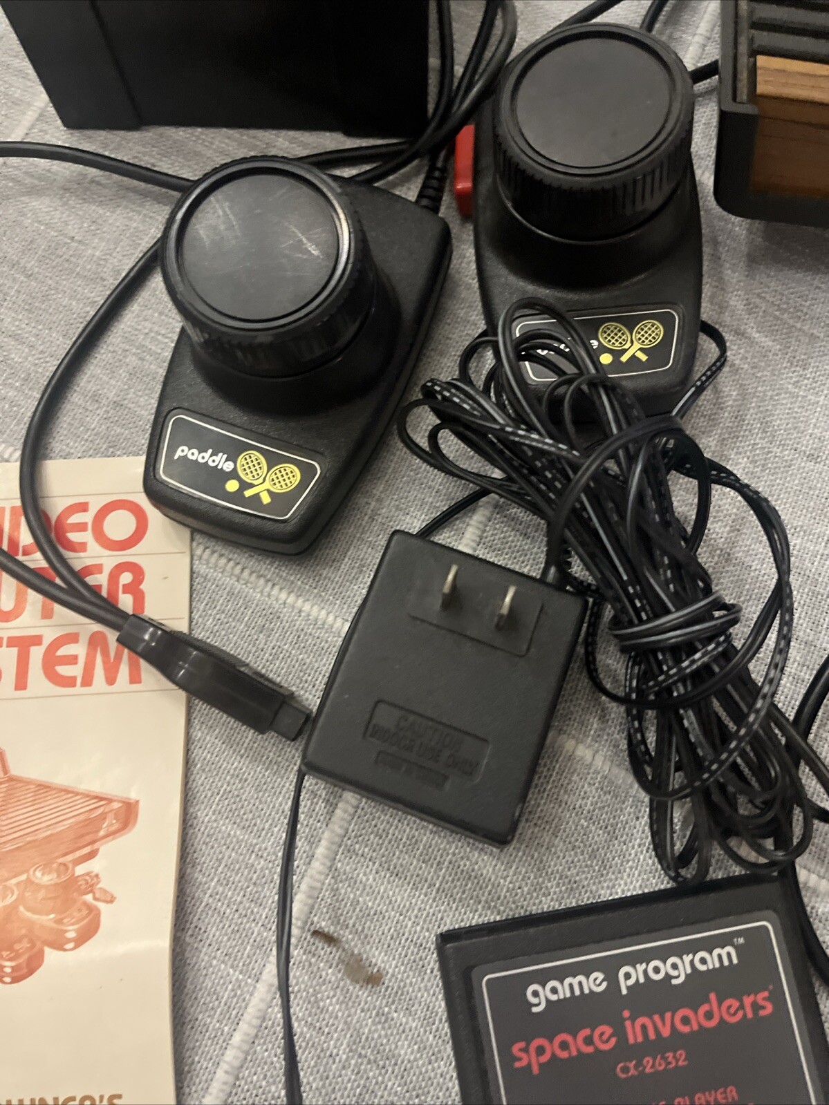 Atari Vintage CX-2600A Console Joysticks Paddles Pac-Man Pitfall Lot Not Tested