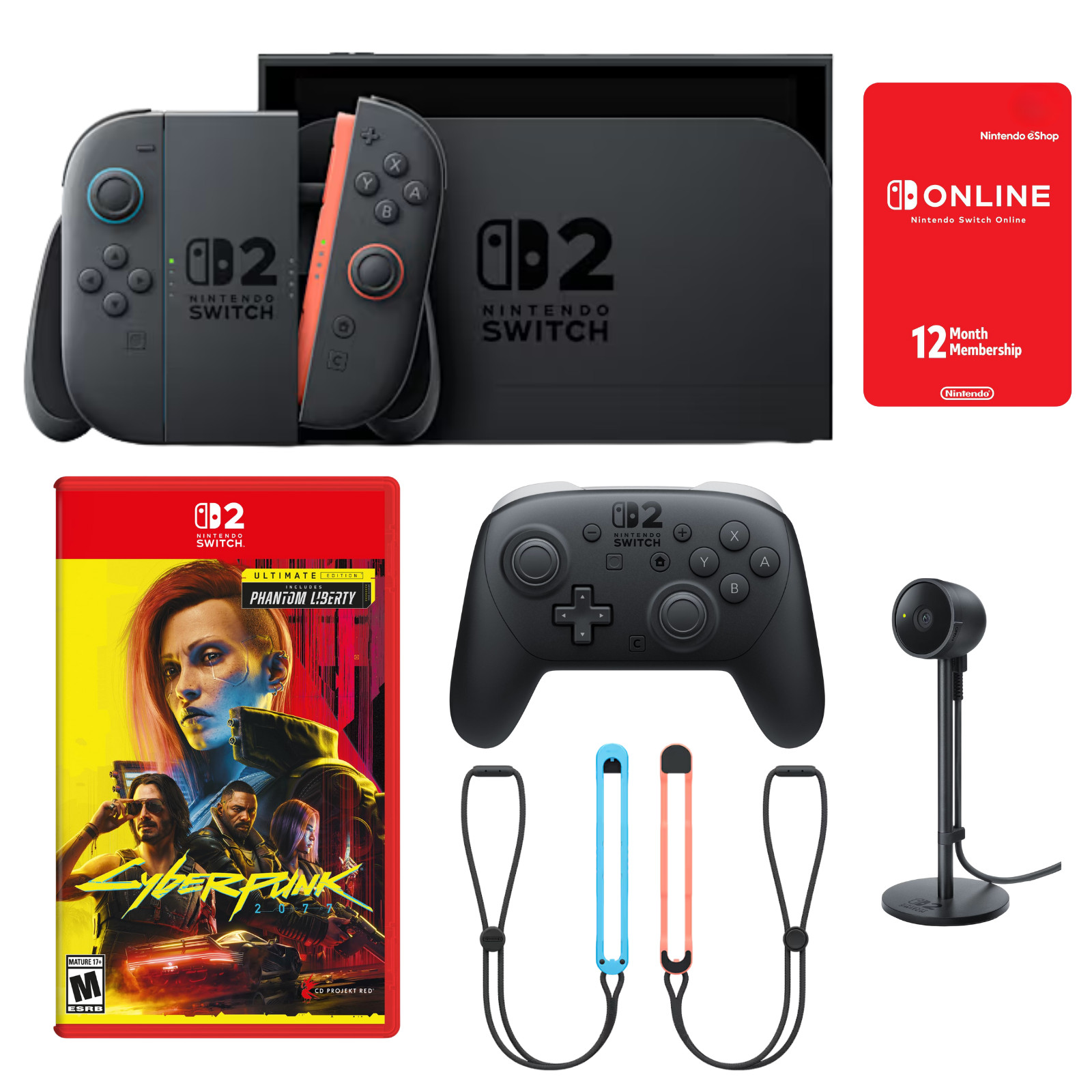 Nintendo Switch 2 System Bundle NEW w/ Cyberpunk 2077, Pro Controller & Camera
