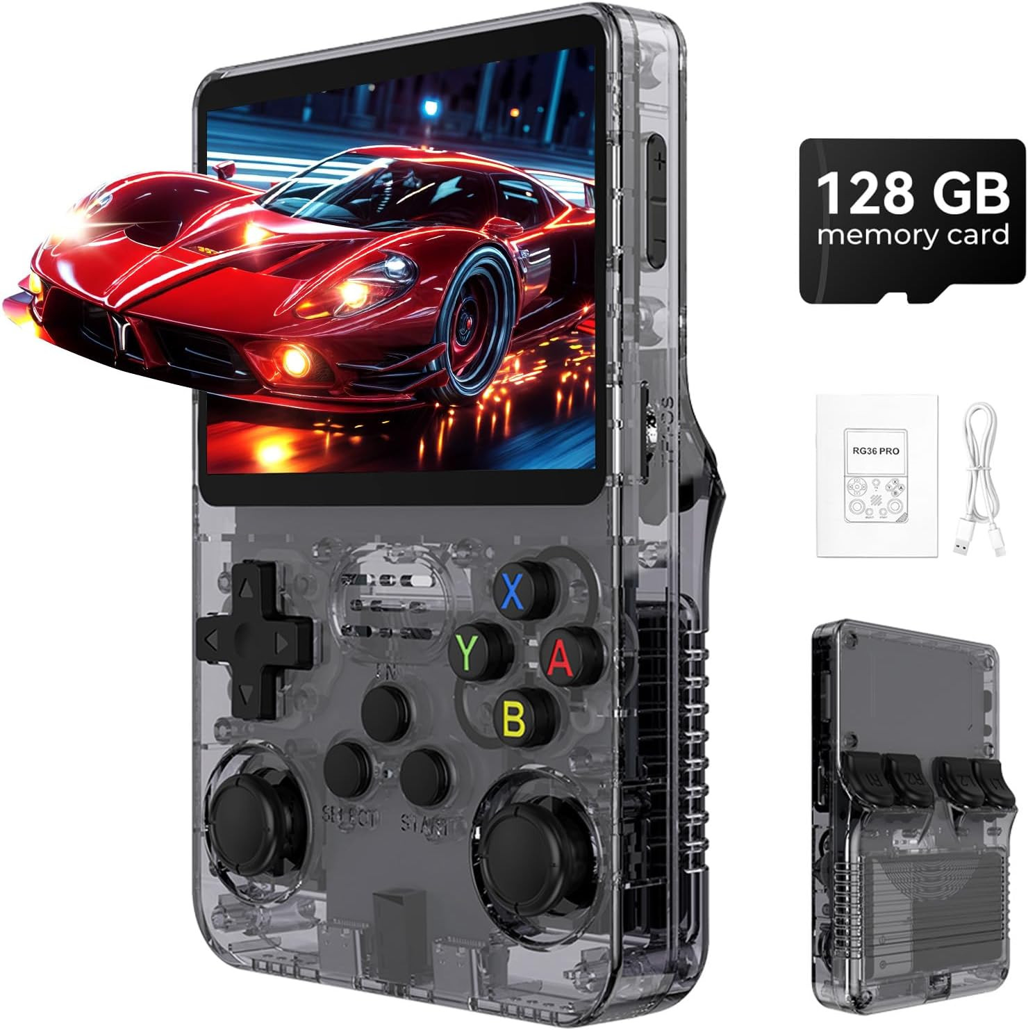 R36S Pro Retro Handheld Game Console, 3.5In IPS , 128GB Preloaded with 40000+Cla