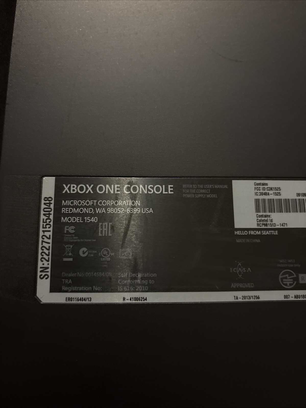 Microsoft Xbox One Console Model 1540 Console Controller And 1 Game