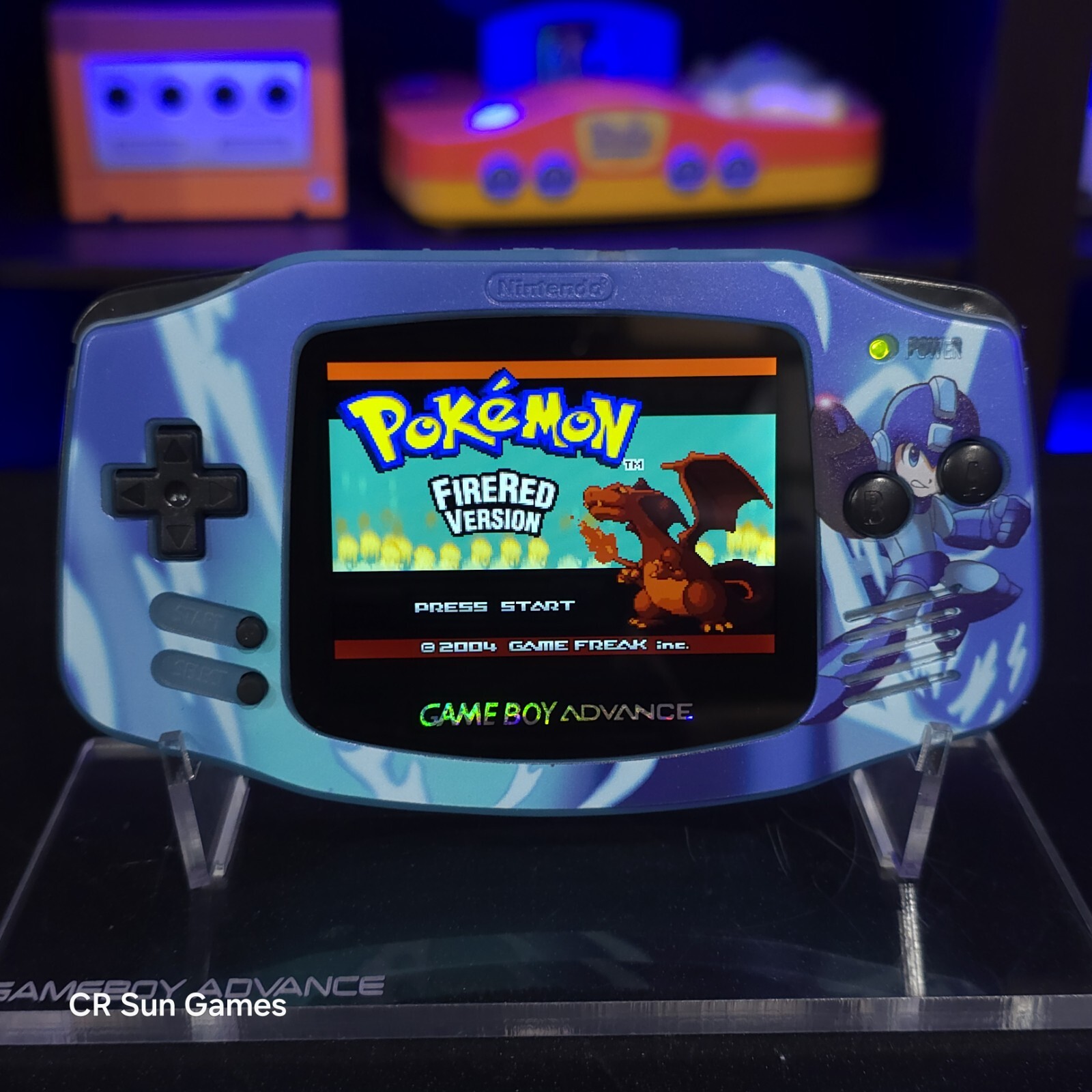 Megaman Blue Game Boy Advance GBA Console with iPS V5 Backlight Backlit LCD MOD