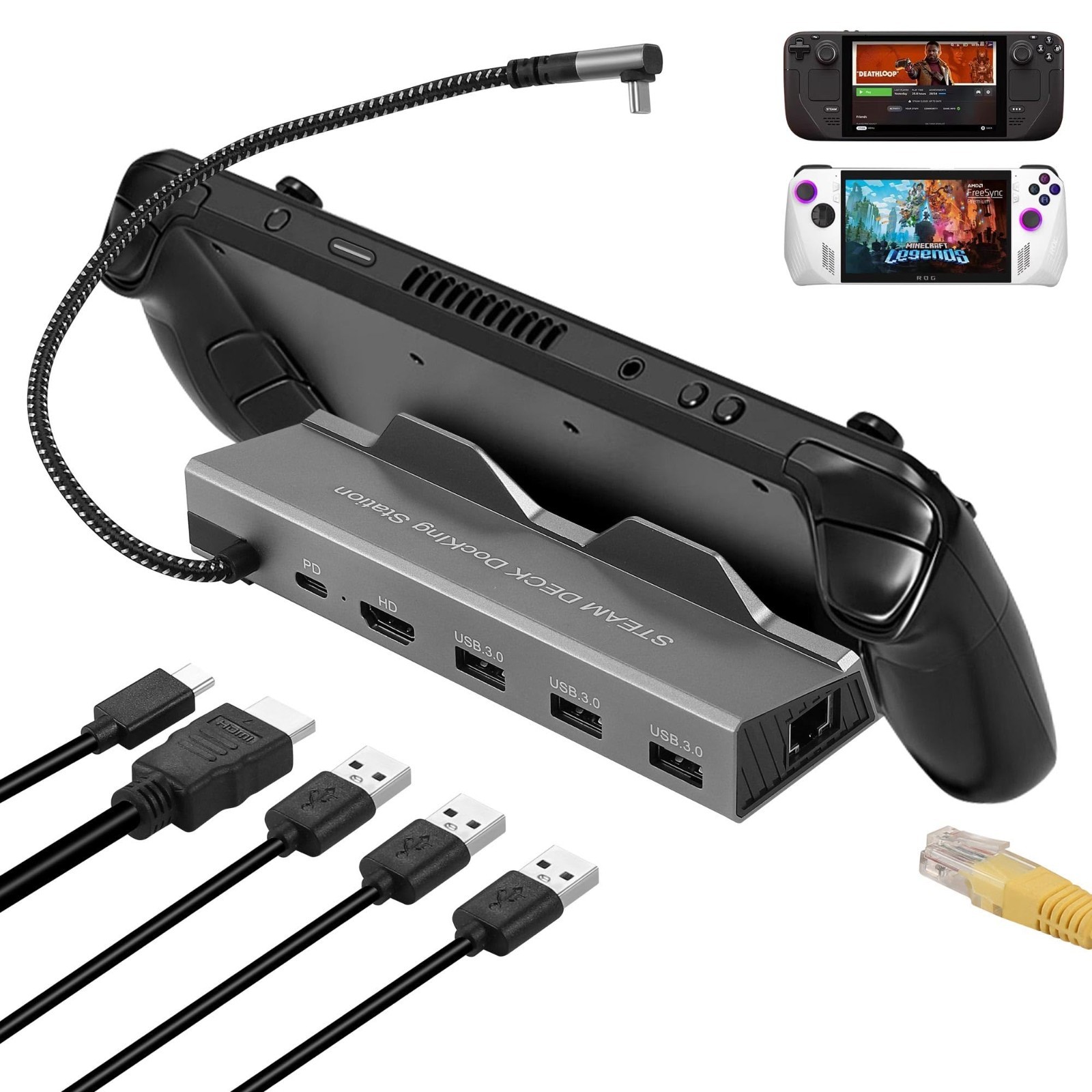 6-in-1 Docking Station for Steam Deck & ROG Ally, HDMI 4K@60Hz, Gigabit Ethernet