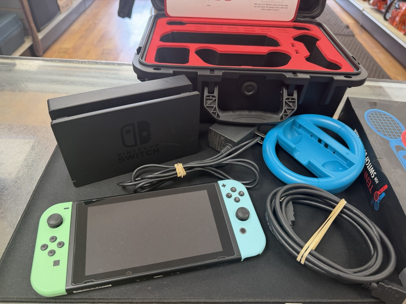 Nintendo Switch Neon Red & Blue Joy-Con with Dock and Charger. Launch model