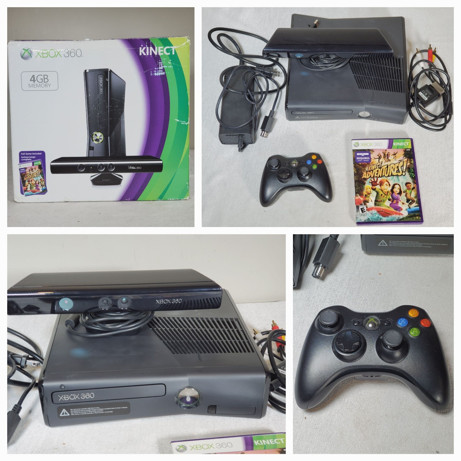 Xbox 360 Slim 4GB Kinect Bundle Complete Original Box Wireless Controller Tested