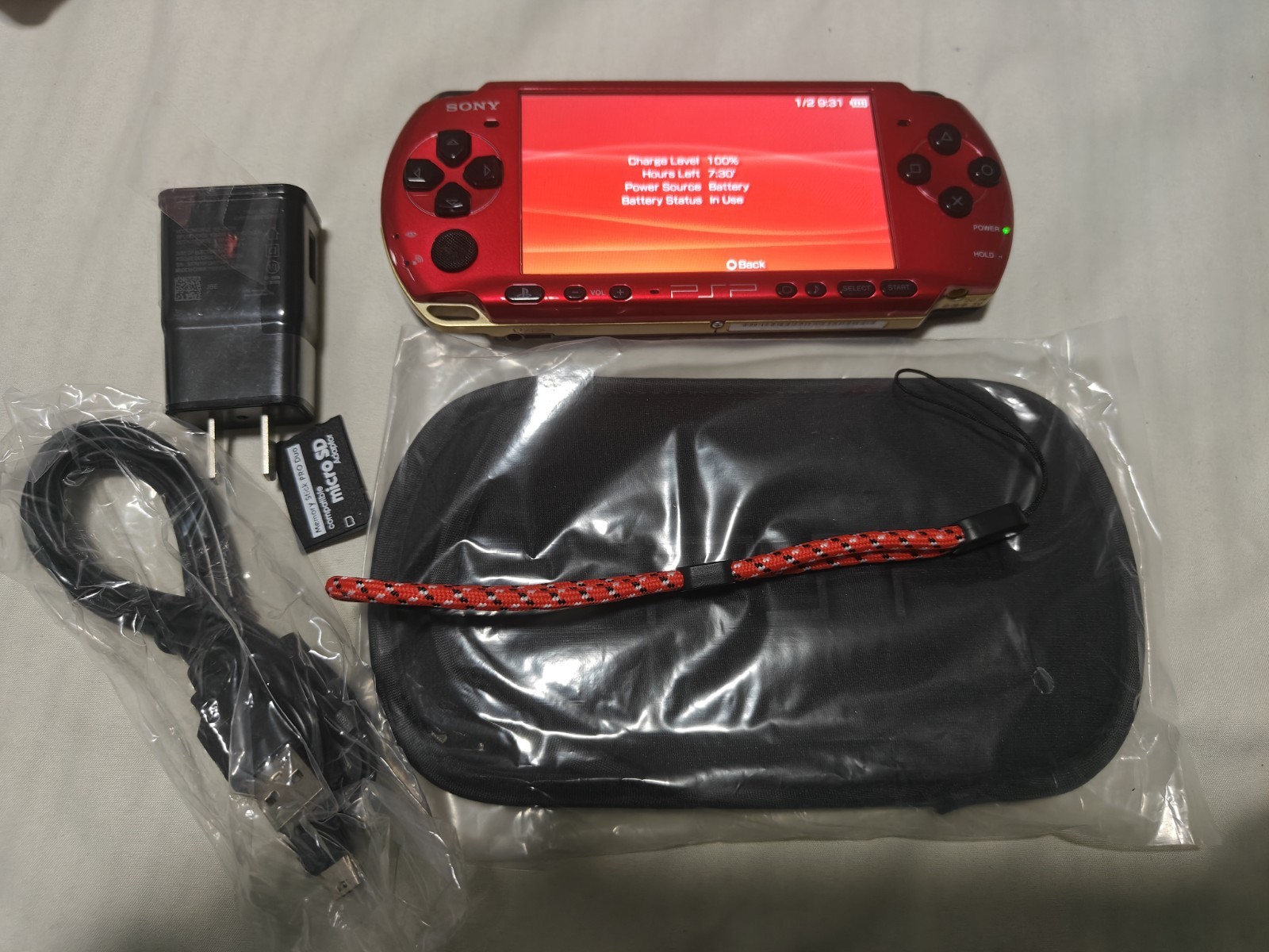 Sony PSP 3000 Console MONSTER HUNTER 3RD Glass Lens IPS Screen Red Good Condi