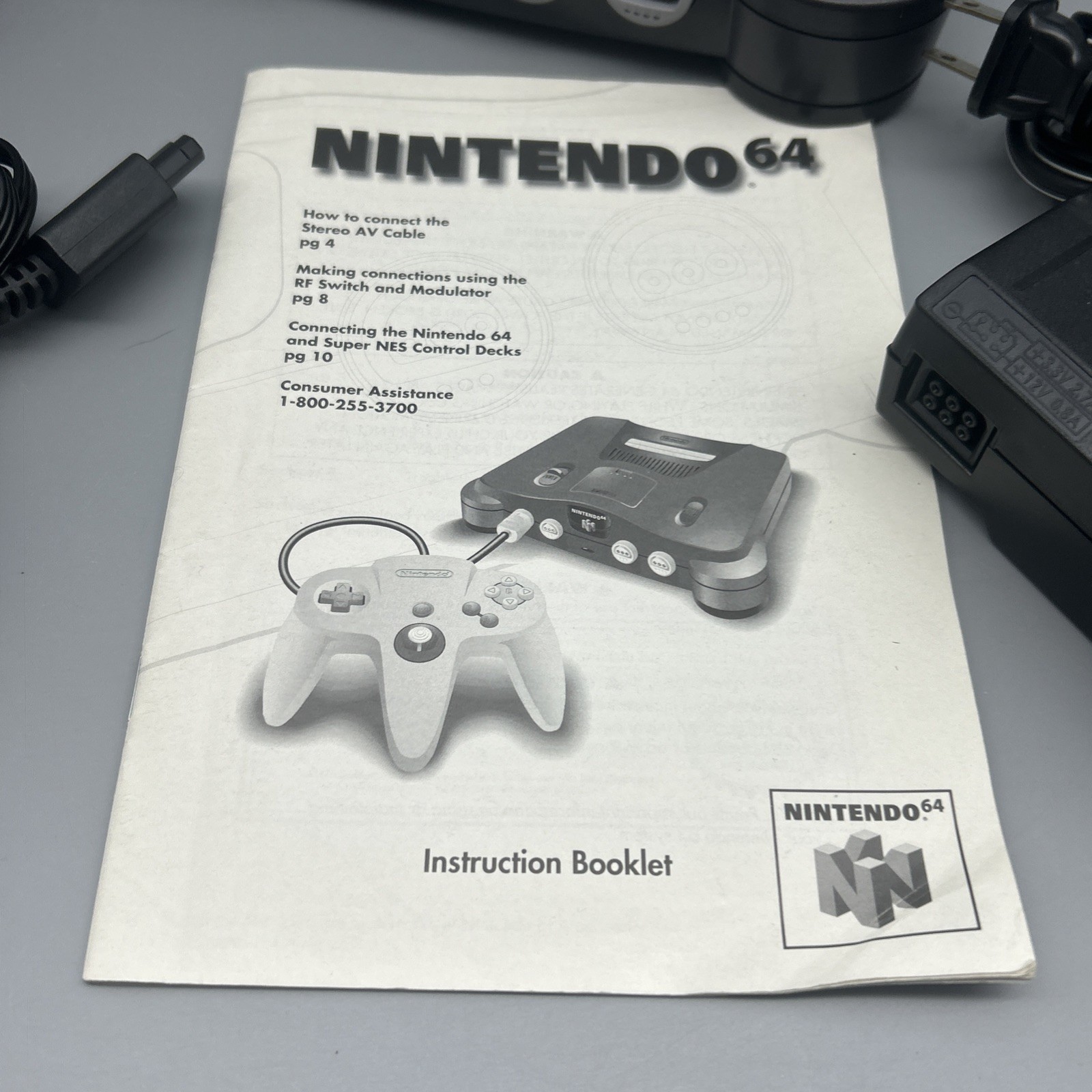 Nintendo 64 N64 System Console Gray Official Controller, Cables – Tested