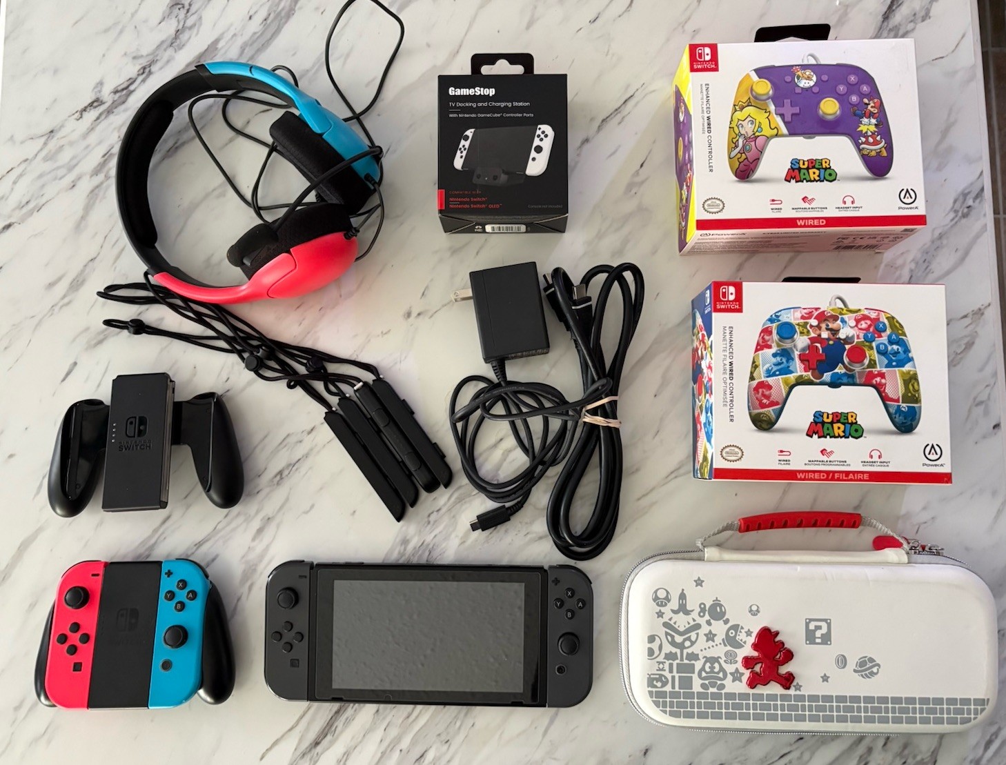 Nintendo Switch Game Console DOCK Joy-Cons CASE MARIO Controllers Bundle LOT